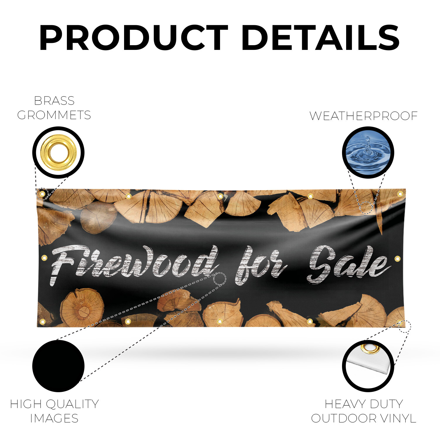 Firewood For Sale Vinyl Banner Sign with Metal Grommets Heavy-Duty Single-Sided