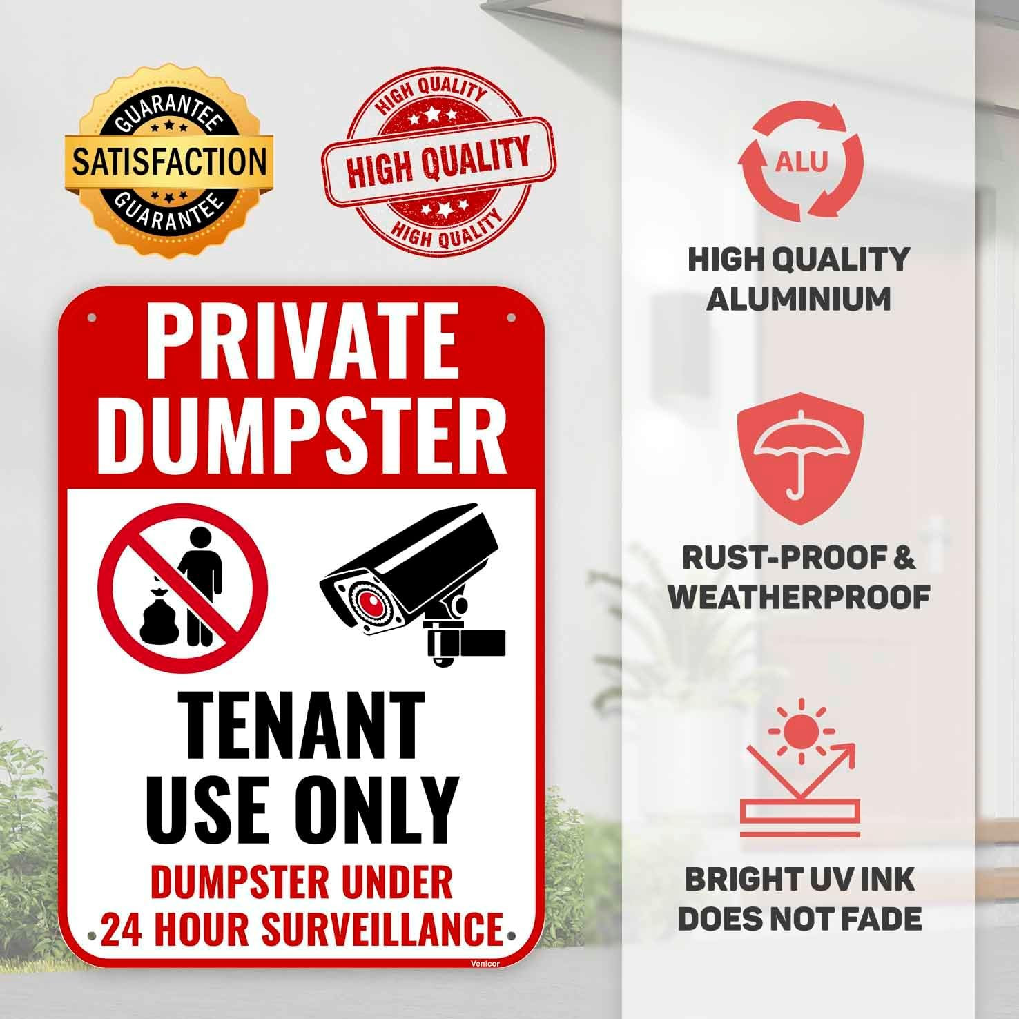 1PC Private Dumpster Sign 14 x 10 Inches – Aluminum – No Dumping Private Proper