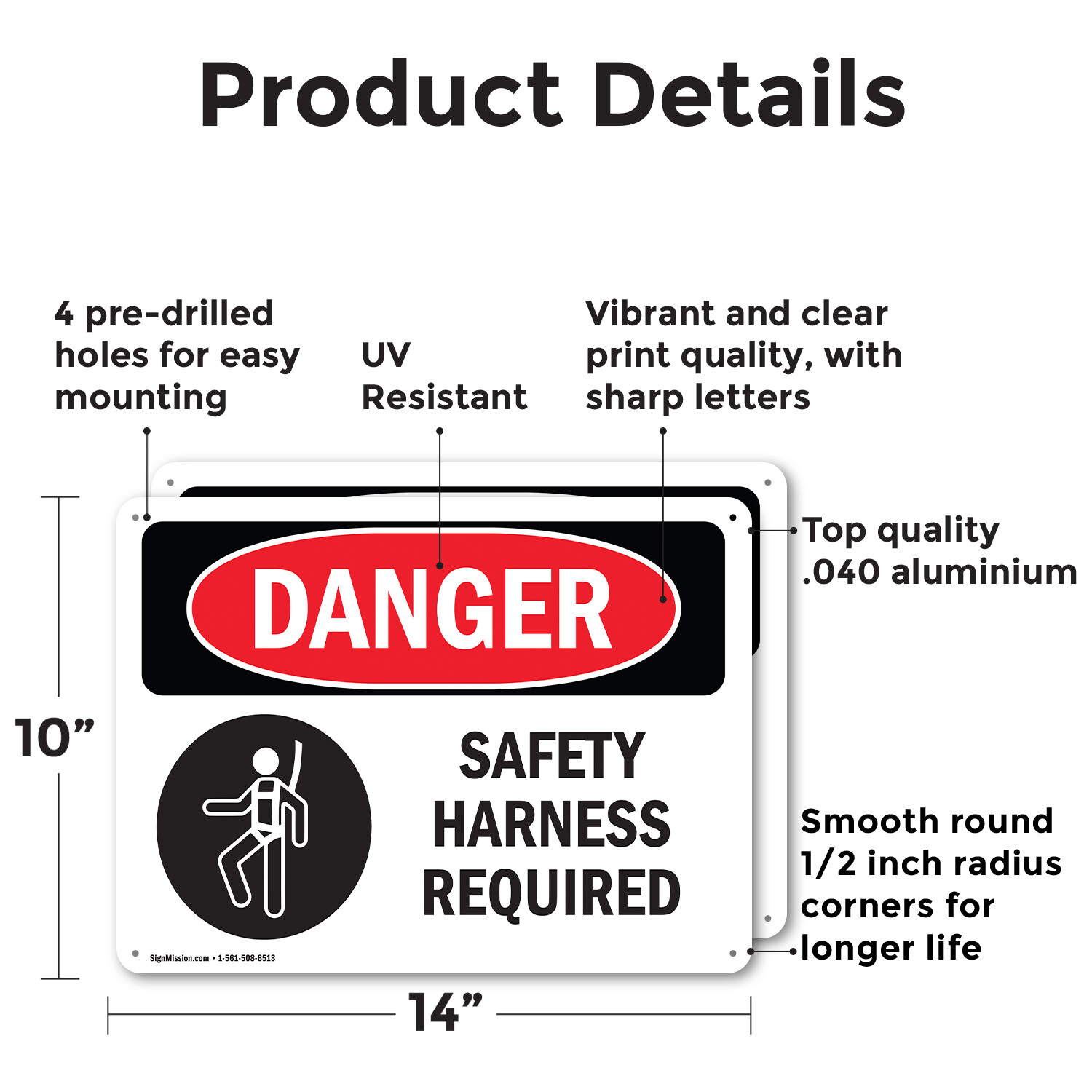 (2 Pack) Safety Harness Required OSHA Danger Sign Decal Metal Plastic