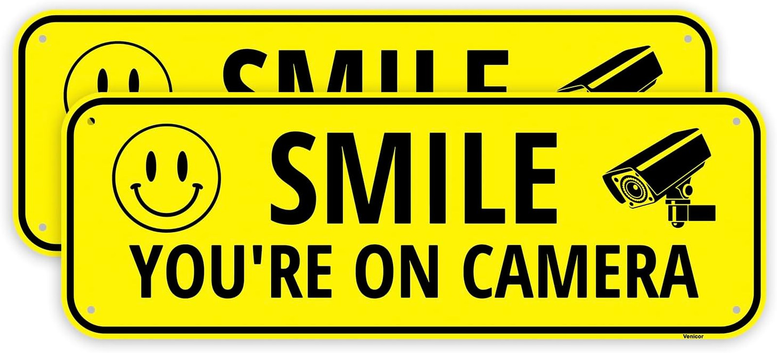 2PC Smile Your on Camera Sign, 10 X 3.5 Inches – Aluminum – Security Youre