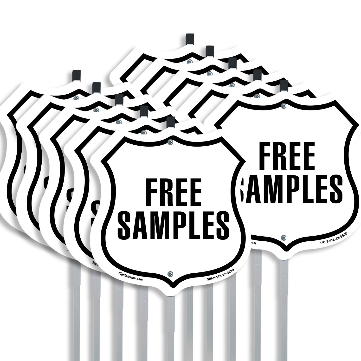 Free Samples Shield Shaped Sign With Stake Weather Resistant Crafted in the USA