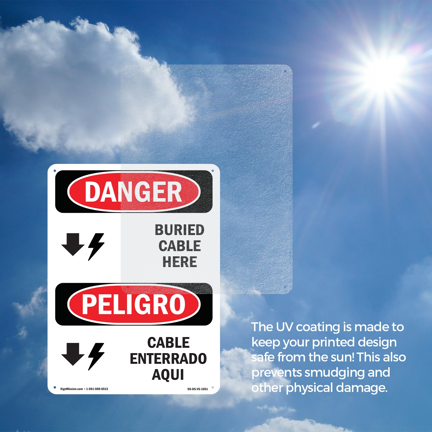 Cable Buried Here Bilingual OSHA Danger Sign Metal, Plastic, Decal 5 or 10 Pack
