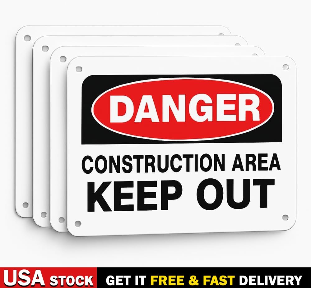 4 Pack Construction Area Keep Out Sign 10×14 Metal Danger Do Not Enter Aluminum