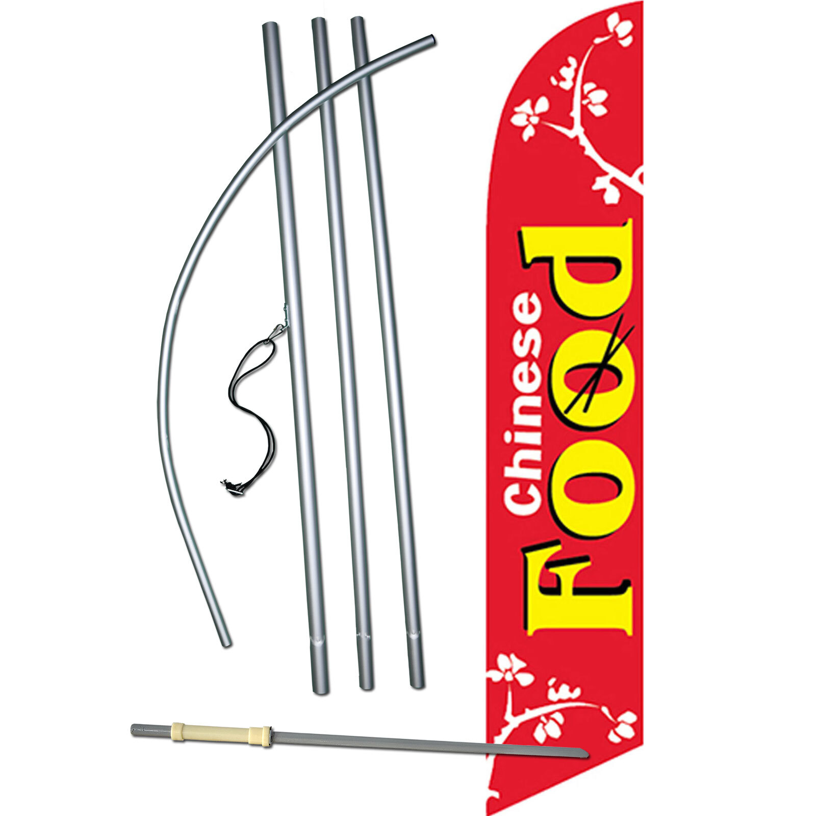 Chinese Flag with Flag Pole and Spike
