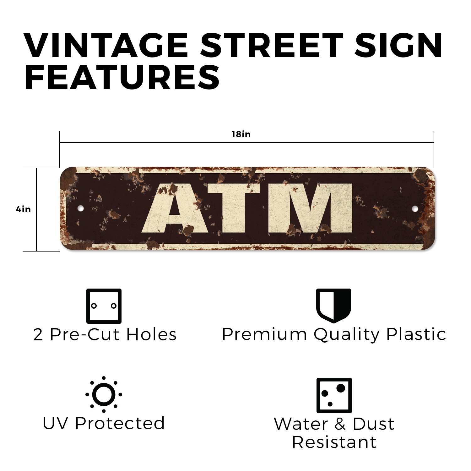 ATM Vintage Style Street Sign Plastic Metal bank feature money cash deposit