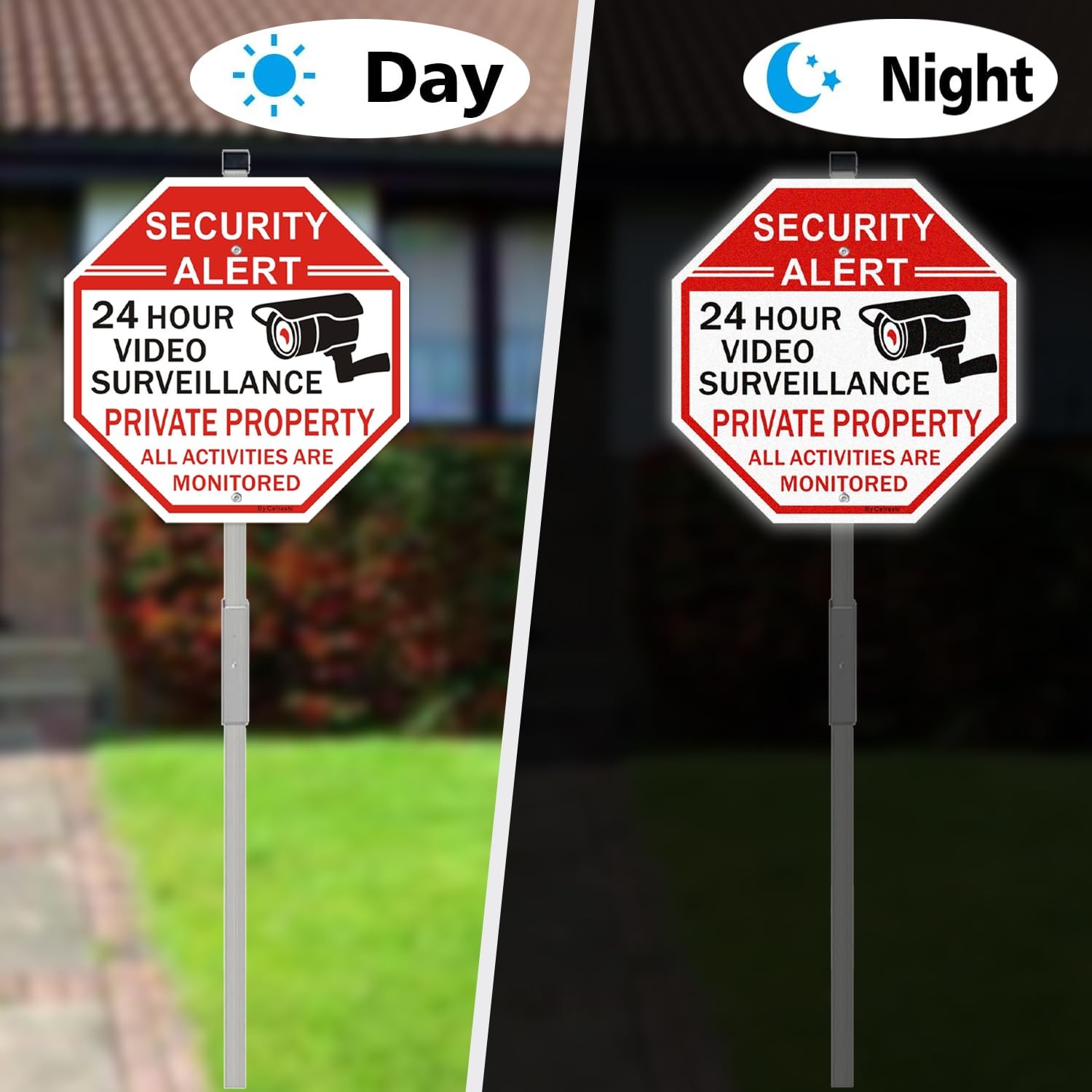 2 PCS Security Private Property Video Surveillance Sign 12×12″ Stake Kit