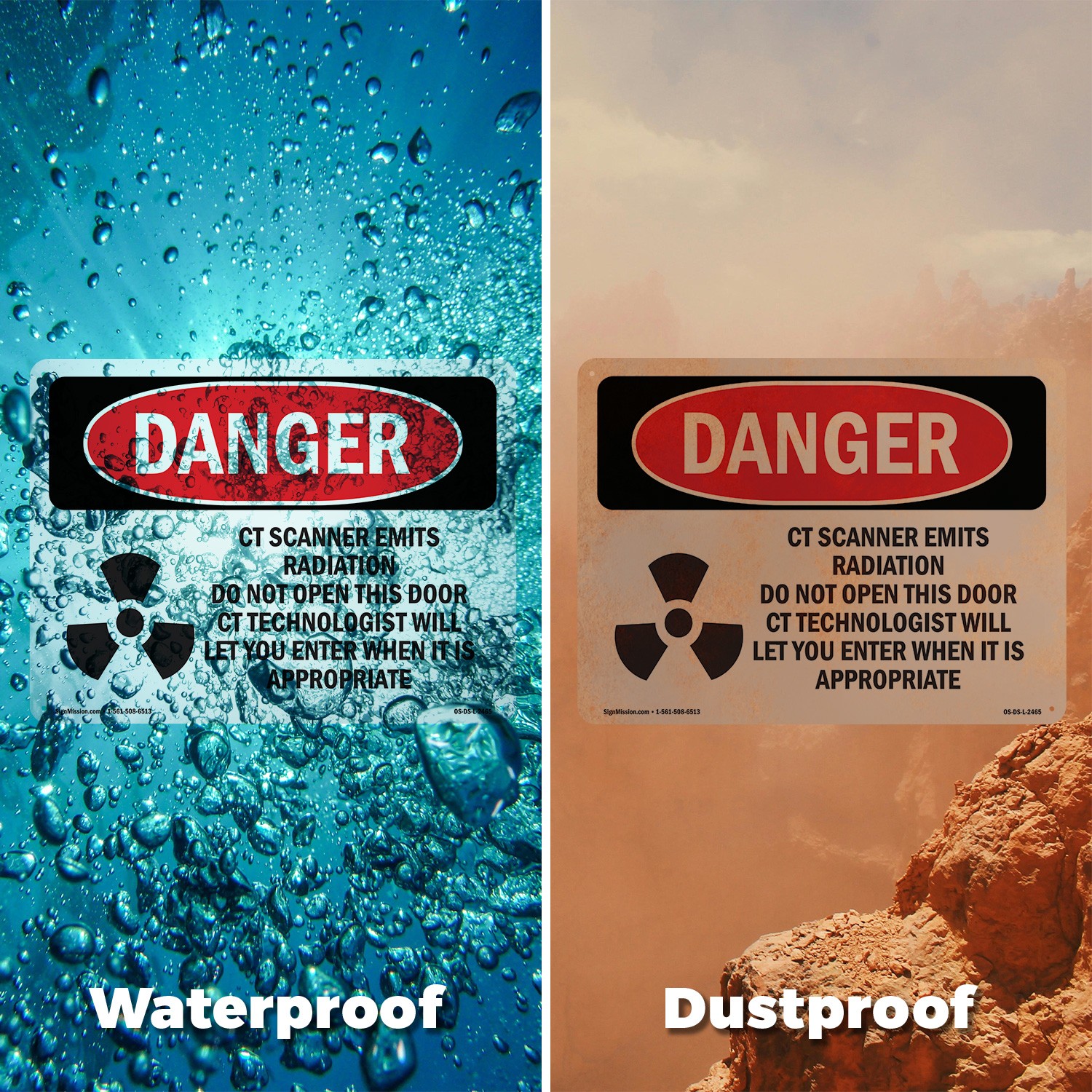 CT Scanner Emits Radiation Do OSHA Danger Sign Metal Plastic, Decal 5 or 10 Pack