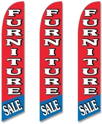 Three (3) Pack Full Sleeve Swooper Flags FURNITURE SALE Red Blue w White Text