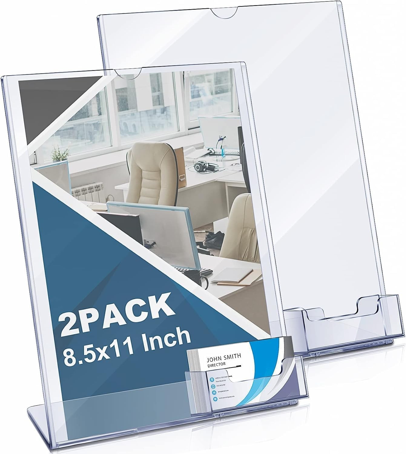 Vicenpal Acrylic Flyer Stand Sign Holder with Business Card transparent