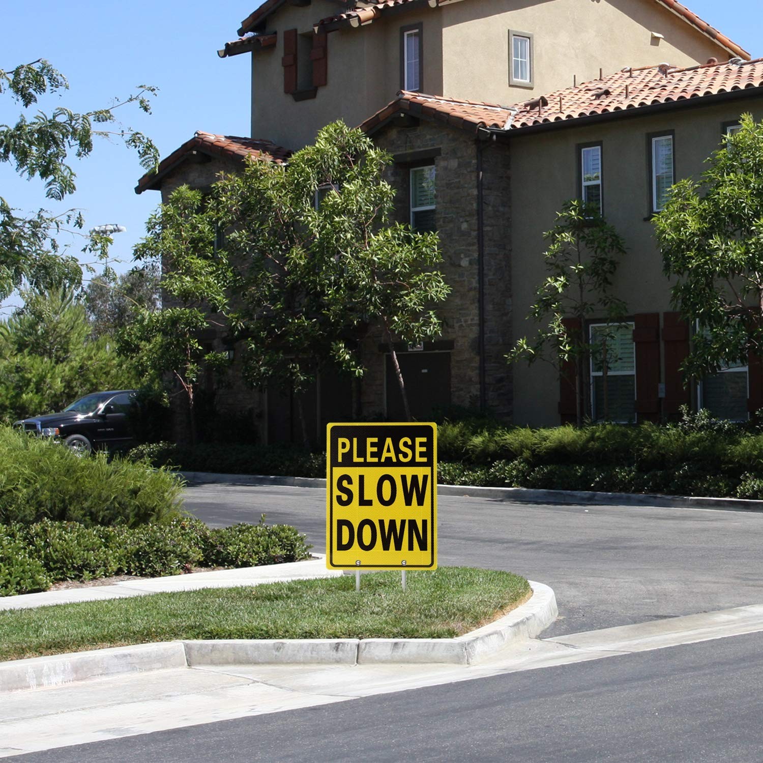 Reflective Please Slow Down Sign – 16″x12″/28″ High, Double-Sided Aluminum with