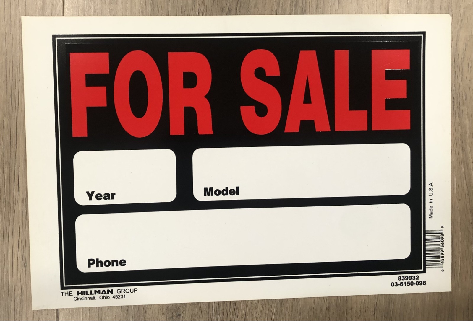 Hillman Automobile for Sale 8-in x 12-in Styrene Sale/For sale Sign