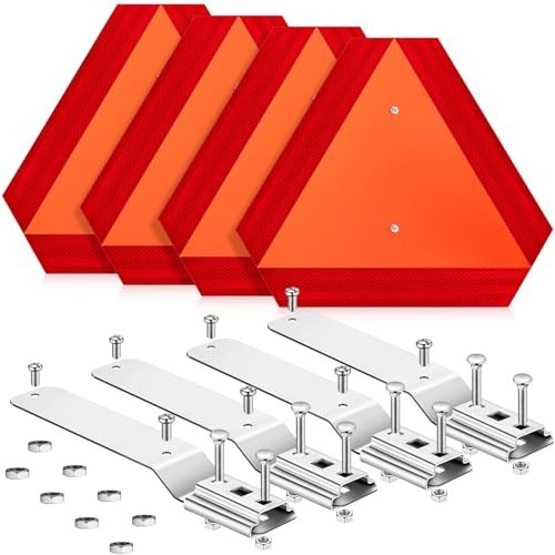 4 Sets Slow Moving Vehicle Sign with Mounting Bracket – 14×16″ Aluminum Warning