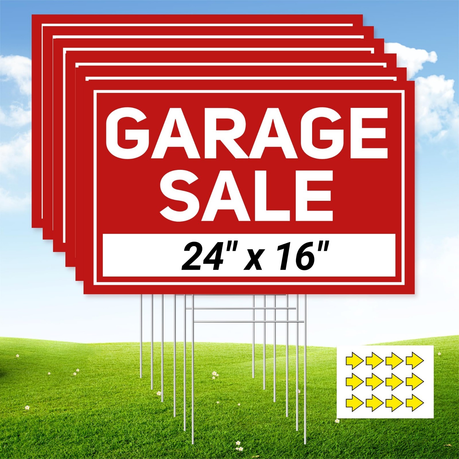 Extra-Large 6 Pcs Garage Sale Signs with Stakes, Waterproof & Foldable 24″x16