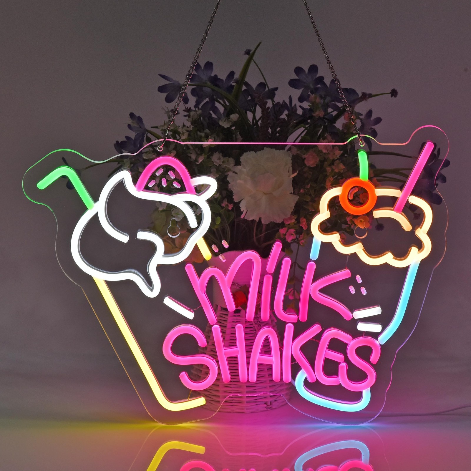 Milk Shakes Neon Sign, Neon Lights Hanging Wall Art Decoration for Food Drink…