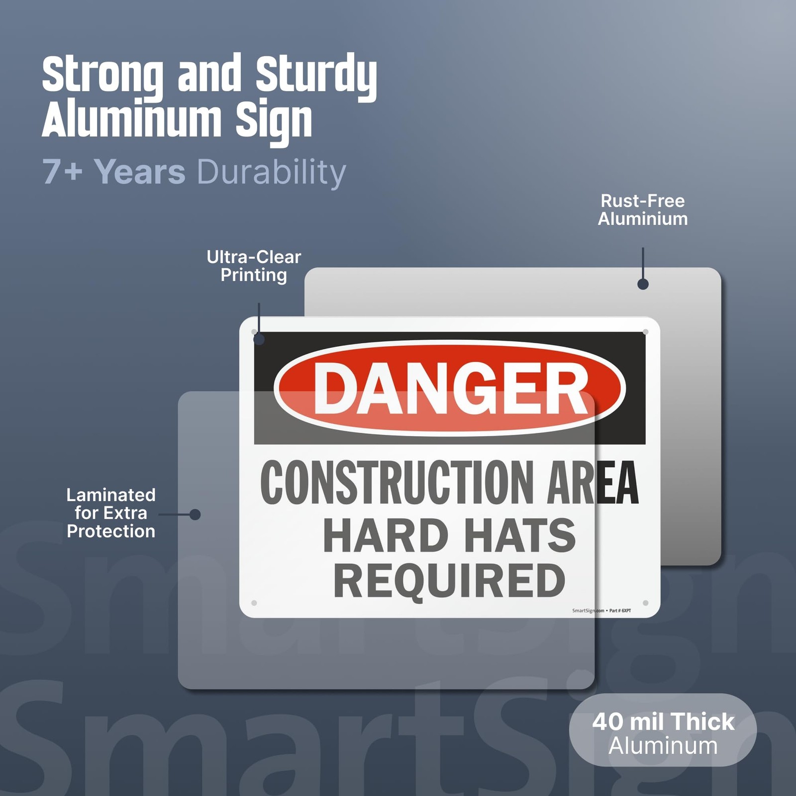 U91386NA 10×14 Inch Danger Construction Area Hard Hats Required Metal Sign