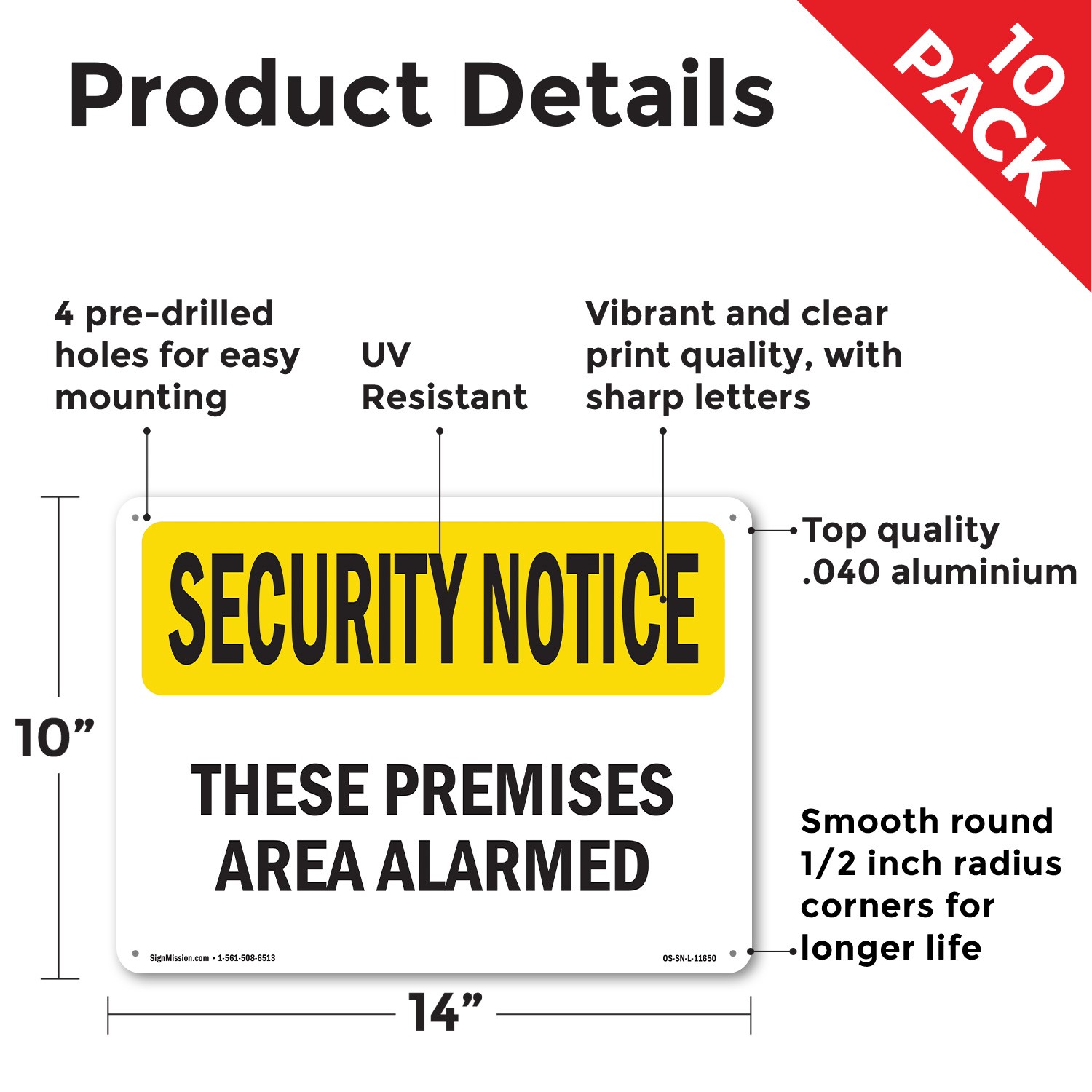 These Premises Are Alarmed OSHA Security Notice Sign Or Decal – 5 or 10 Pack