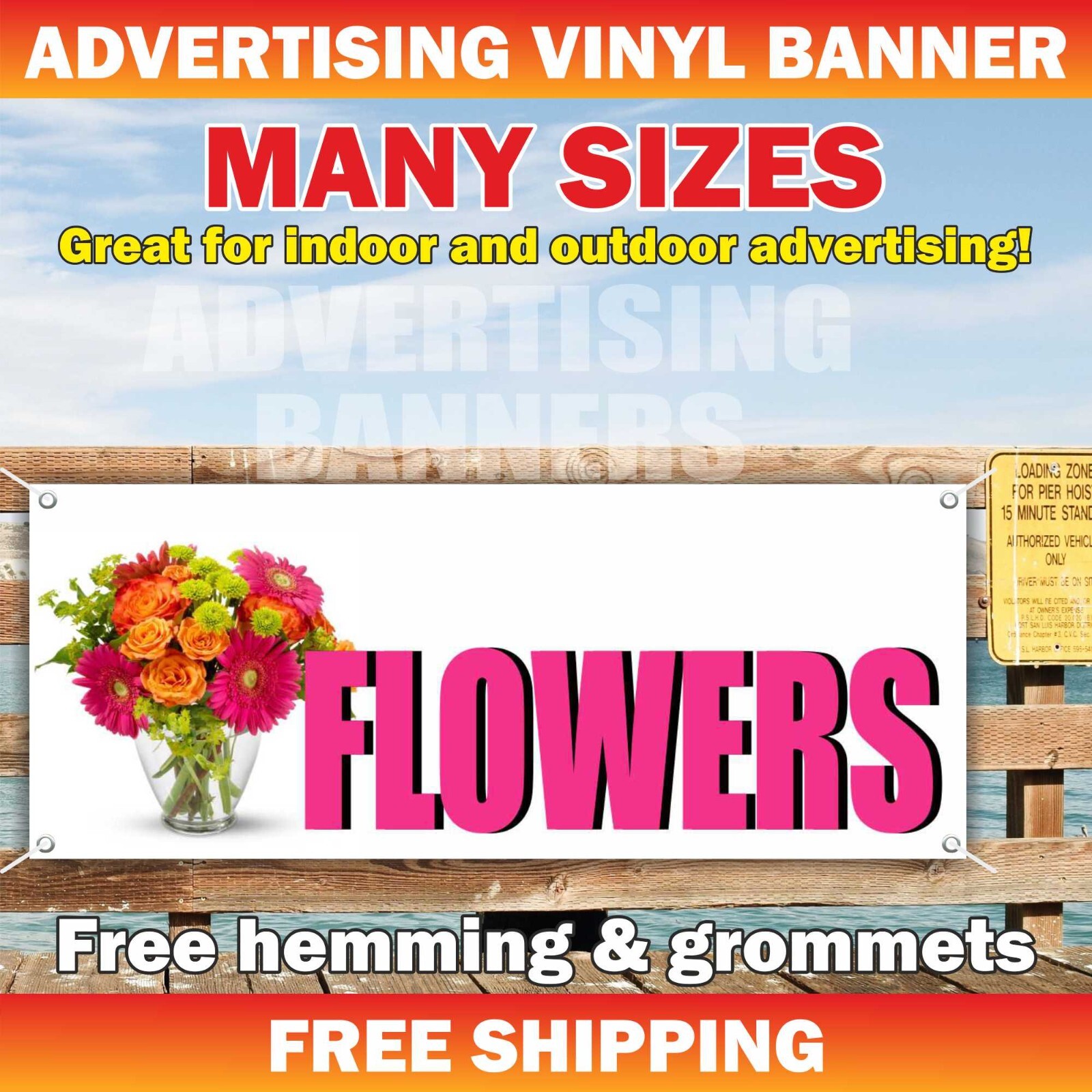 FLOWERS Advertising Banner Vinyl Mesh Sign bouquets Flowers Shop GARDEN CENTER