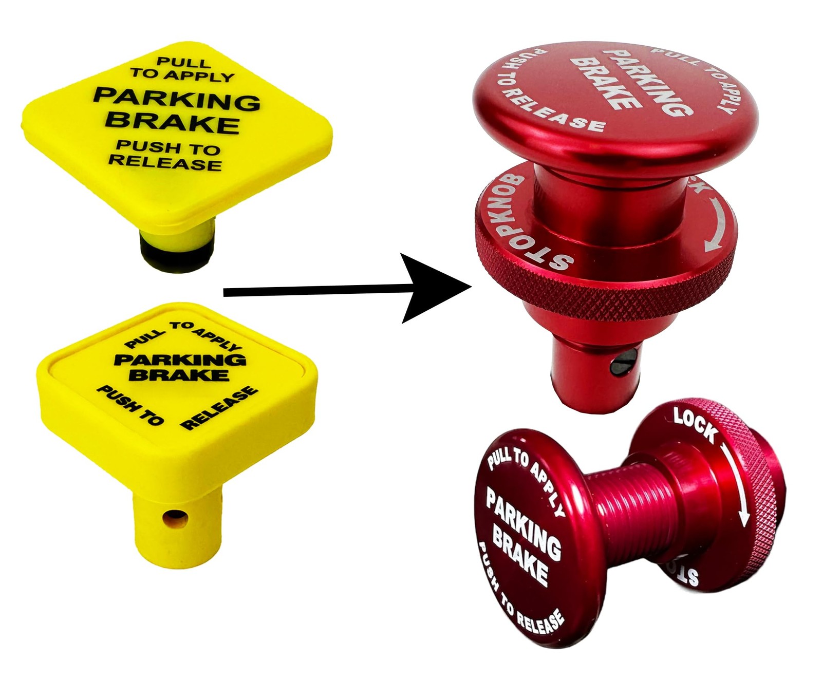 Stop Knob Parking Brake Safety Lock, Replaces Yellow Air in Red