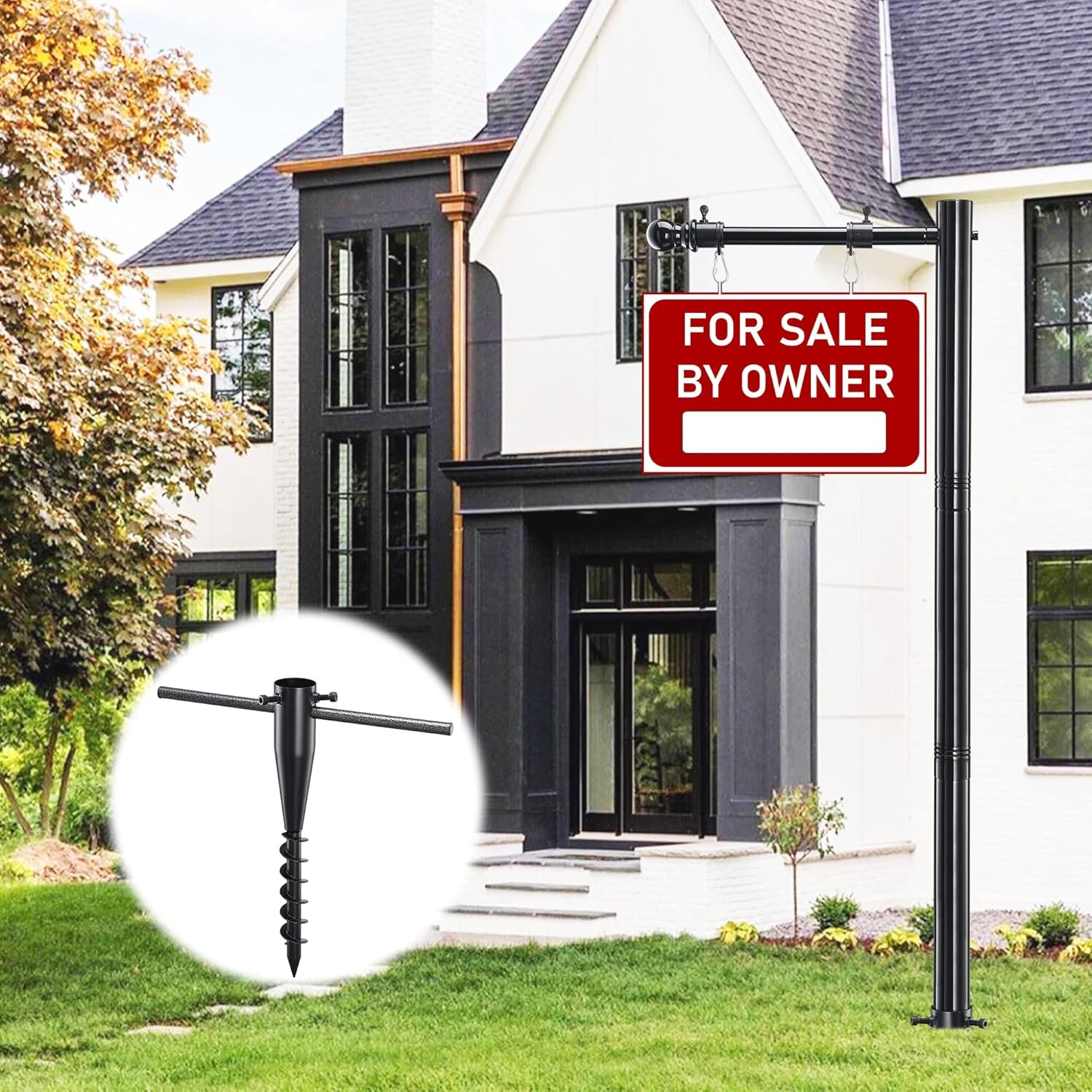 Real Estate Sign Post, 100 inch Realtor Yard Post for Sale 100″, black