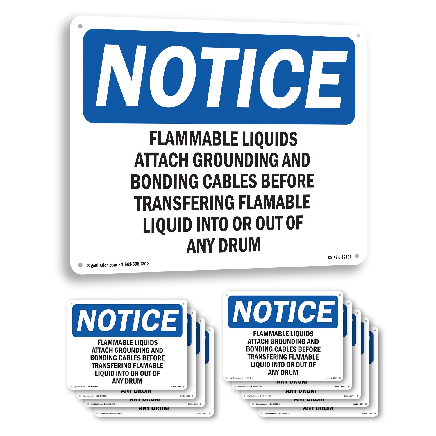 Flammable Liquids Attach Grounding And Bonding OSHA Notice Sign – 5 or 10 Pack
