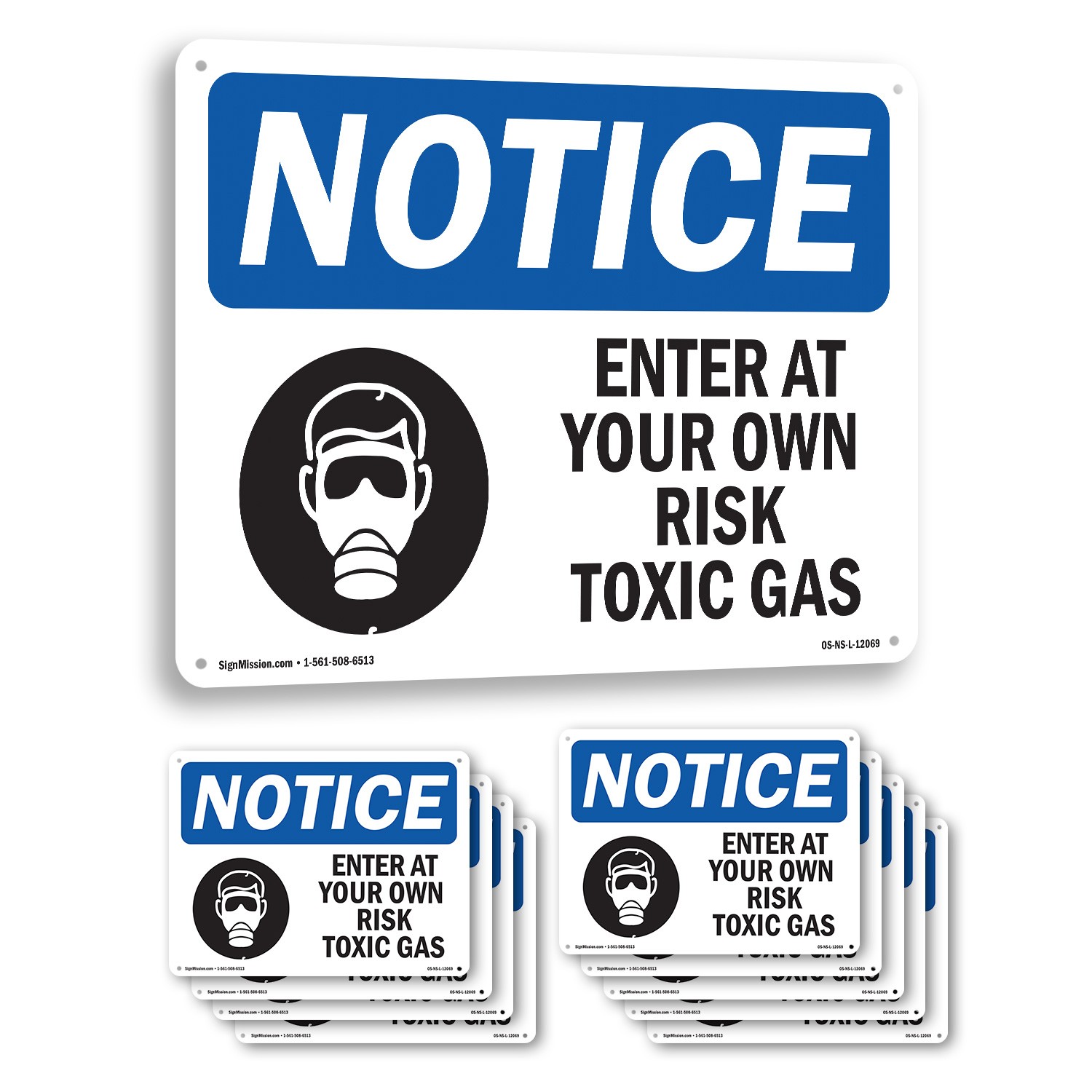 Enter At Your Own Risk Toxic Gases OSHA Notice Sign Metal, Decal – 5 or 10 Pack