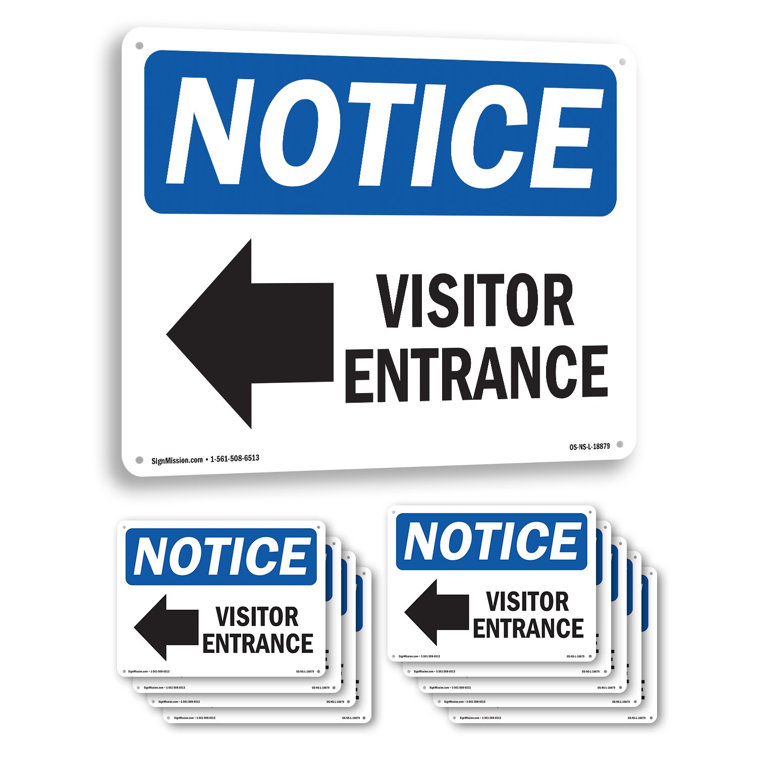 Visitor Entrance [Left Arrow] OSHA Notice Sign Metal Plastic, Decal 5 or 10 Pack