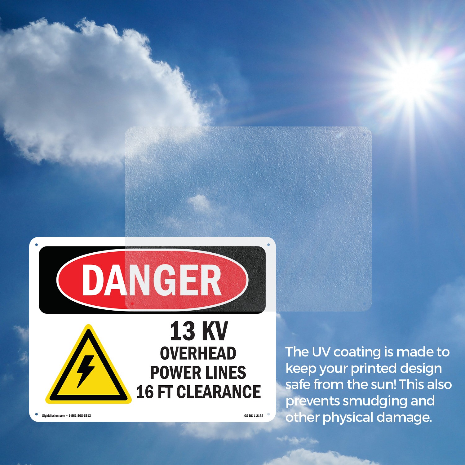13KV Overhead Power Lines 16 OSHA Danger Sign Metal, Plastic, Decal 5 or 10 Pack