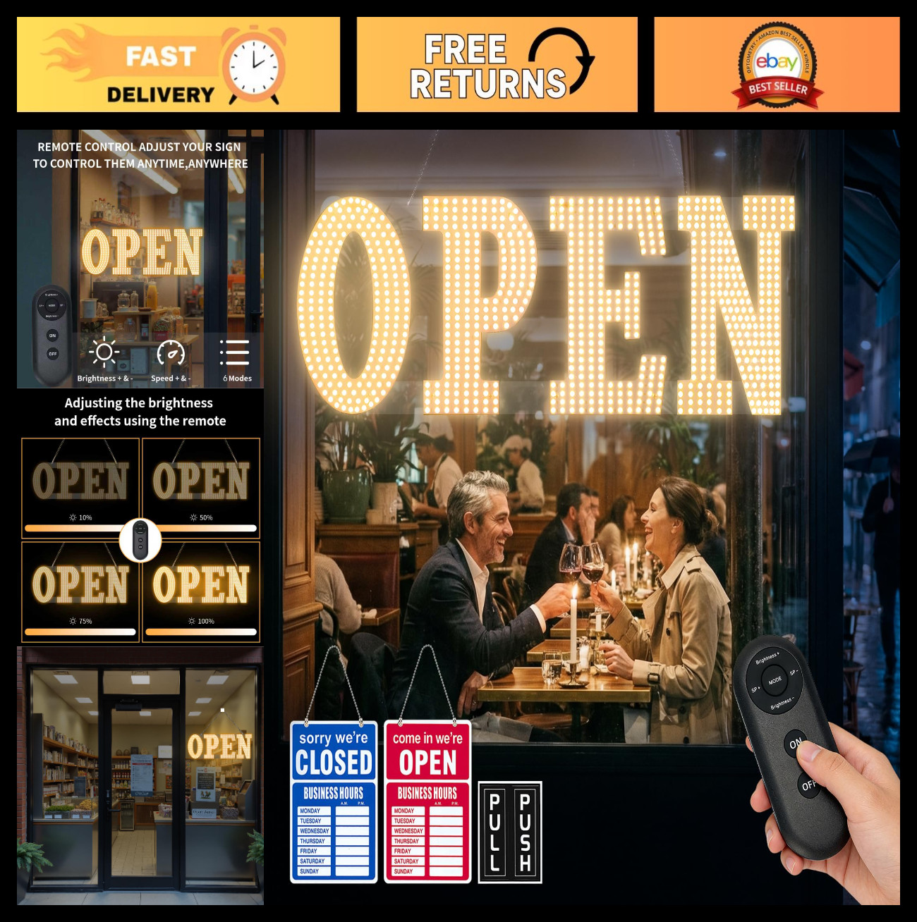 Large 30″x10″ Bright LED Open Sign – High Visibility for Store, Bar, Restaurant,