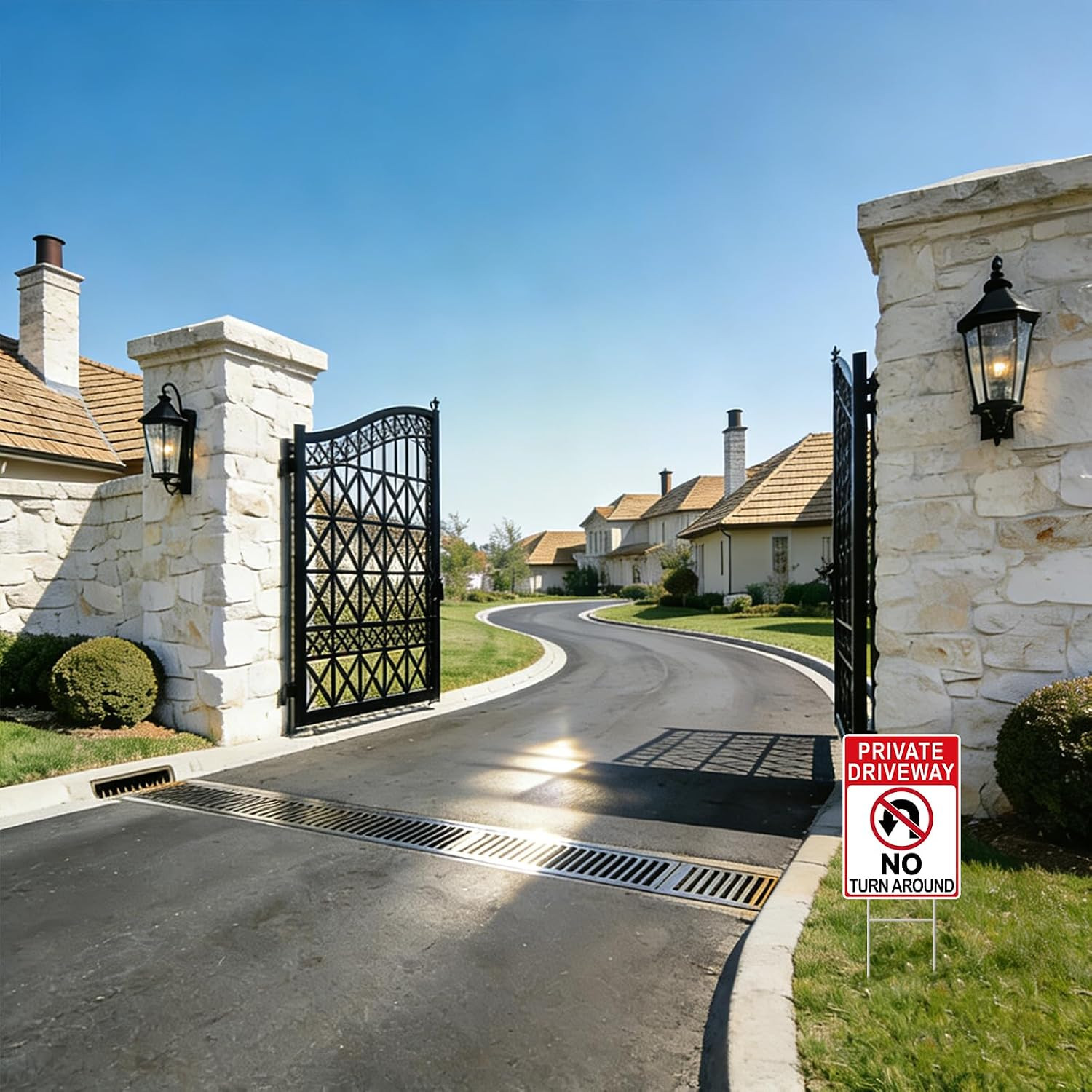 No Turn Around Driveway Sign, 2 Pack Private Driveway Signs 14″x10″ Double-Si…