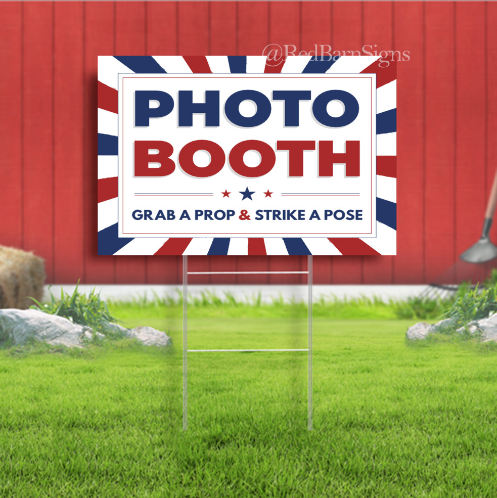 4th of July Photo Booth Indoor Outdoor Yard Sign with metal stakes