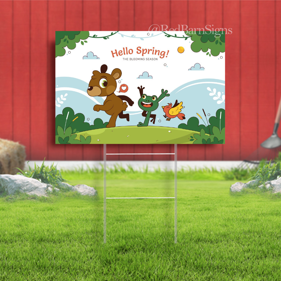 Hello Spring Time 010 One-Sided Yard Sign with Metal Stakes