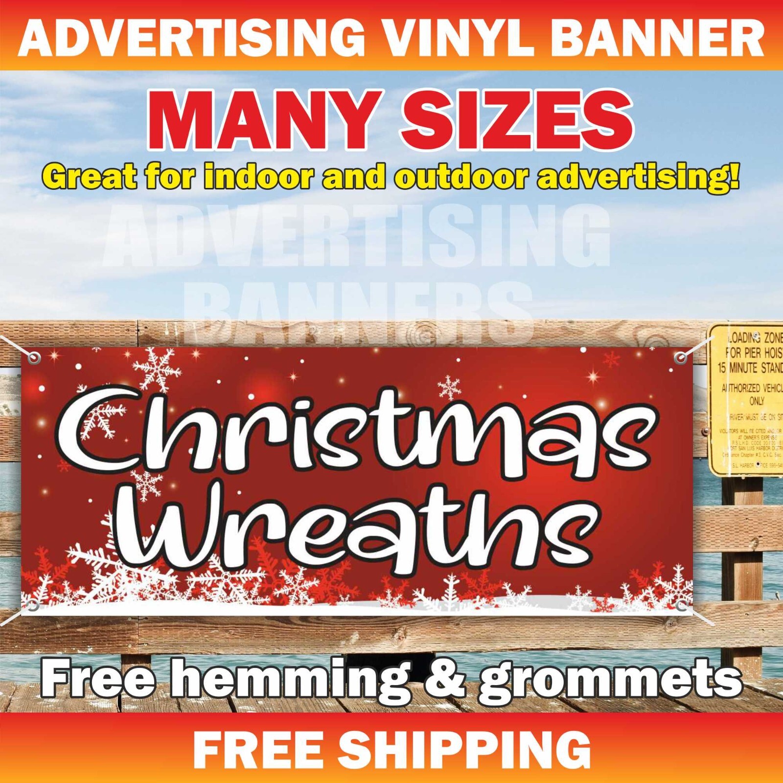 CHRISTMAS WREATHS Advertising Banner Vinyl Mesh Sign Xmas Holiday Christmas Tree