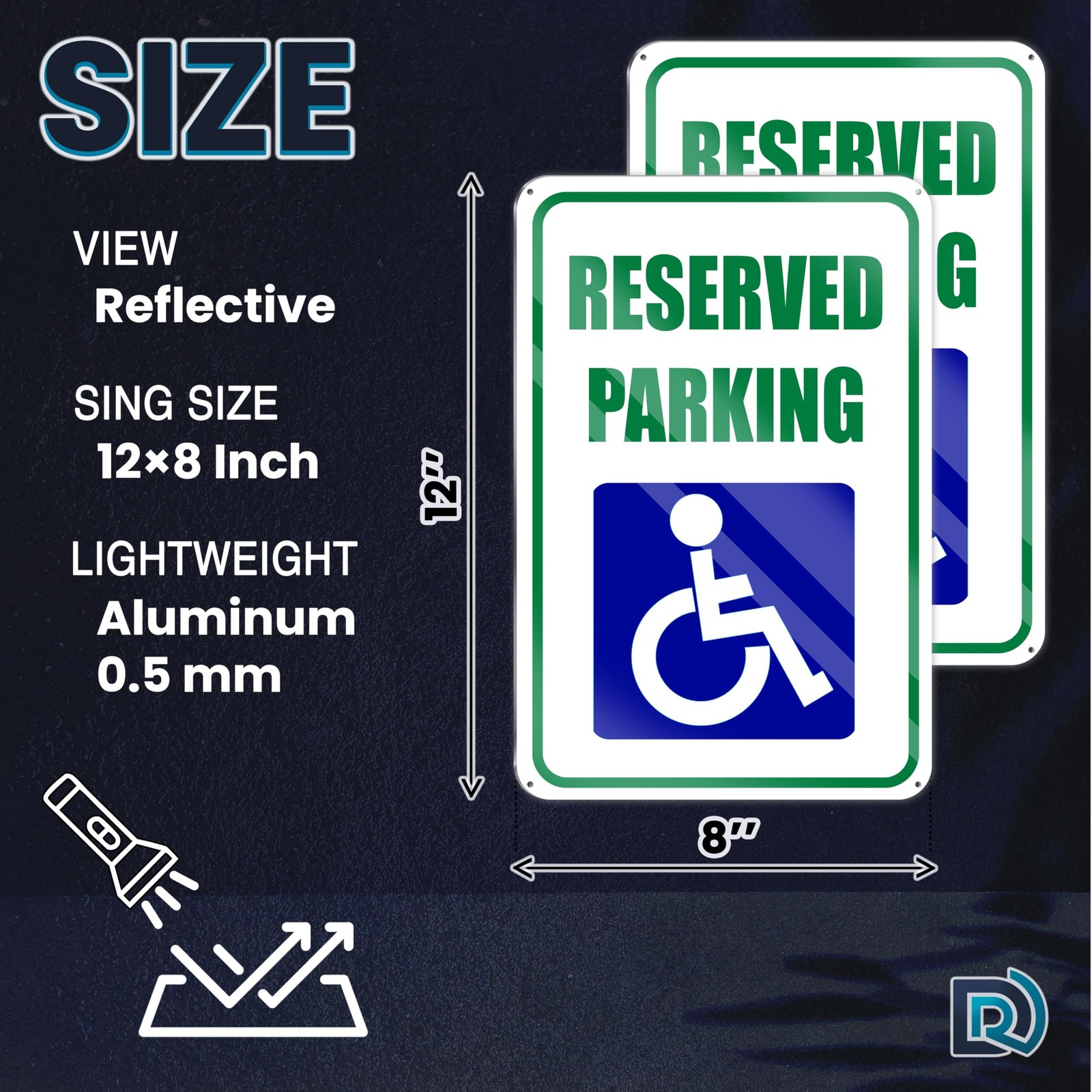 2 PC Handicap Reserved Parking Signs, 8×12 Reflective Aluminum Disabled Parki…