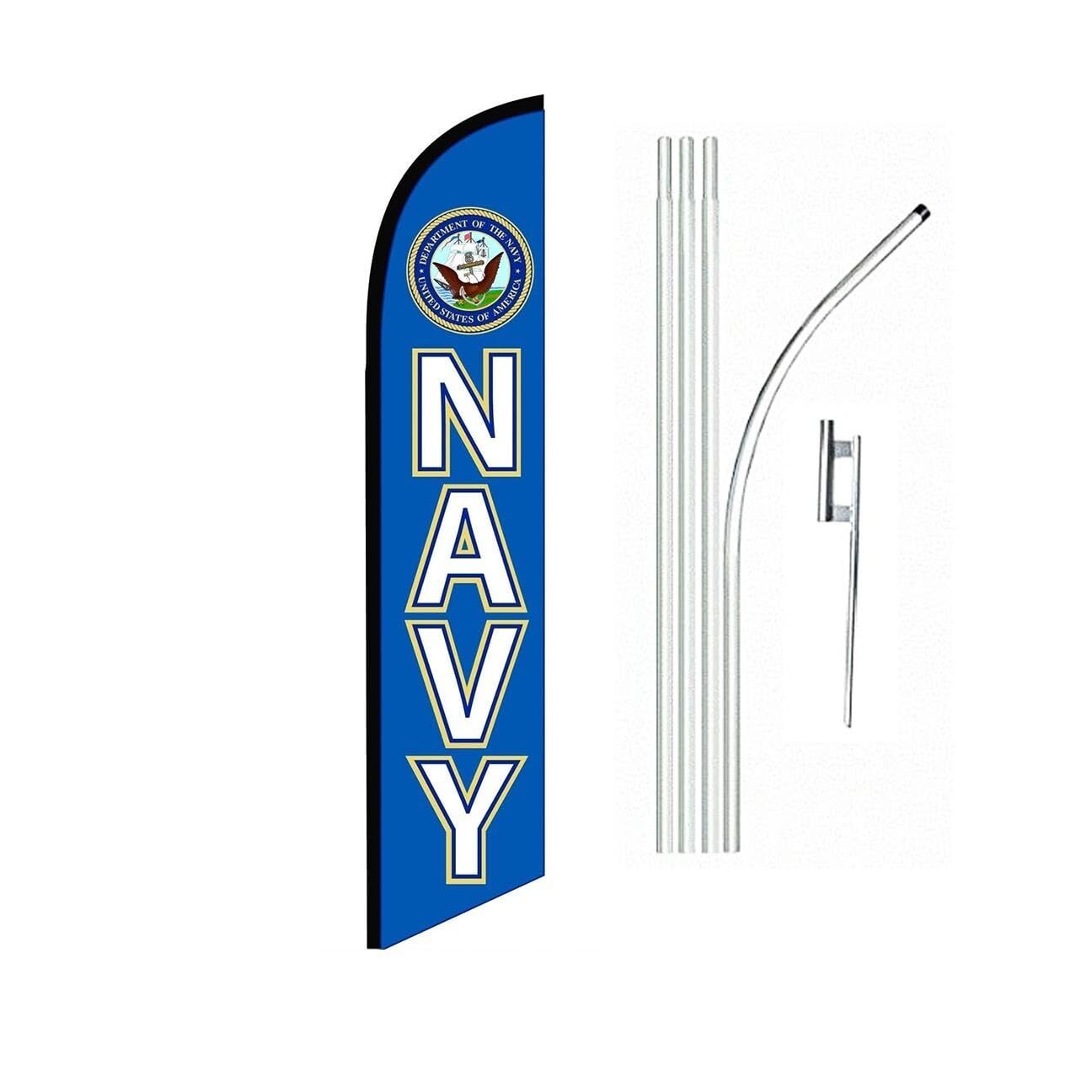 Navy Blue Swooper Flutter Feather Flag | 3ft W x 11.5ft Tall