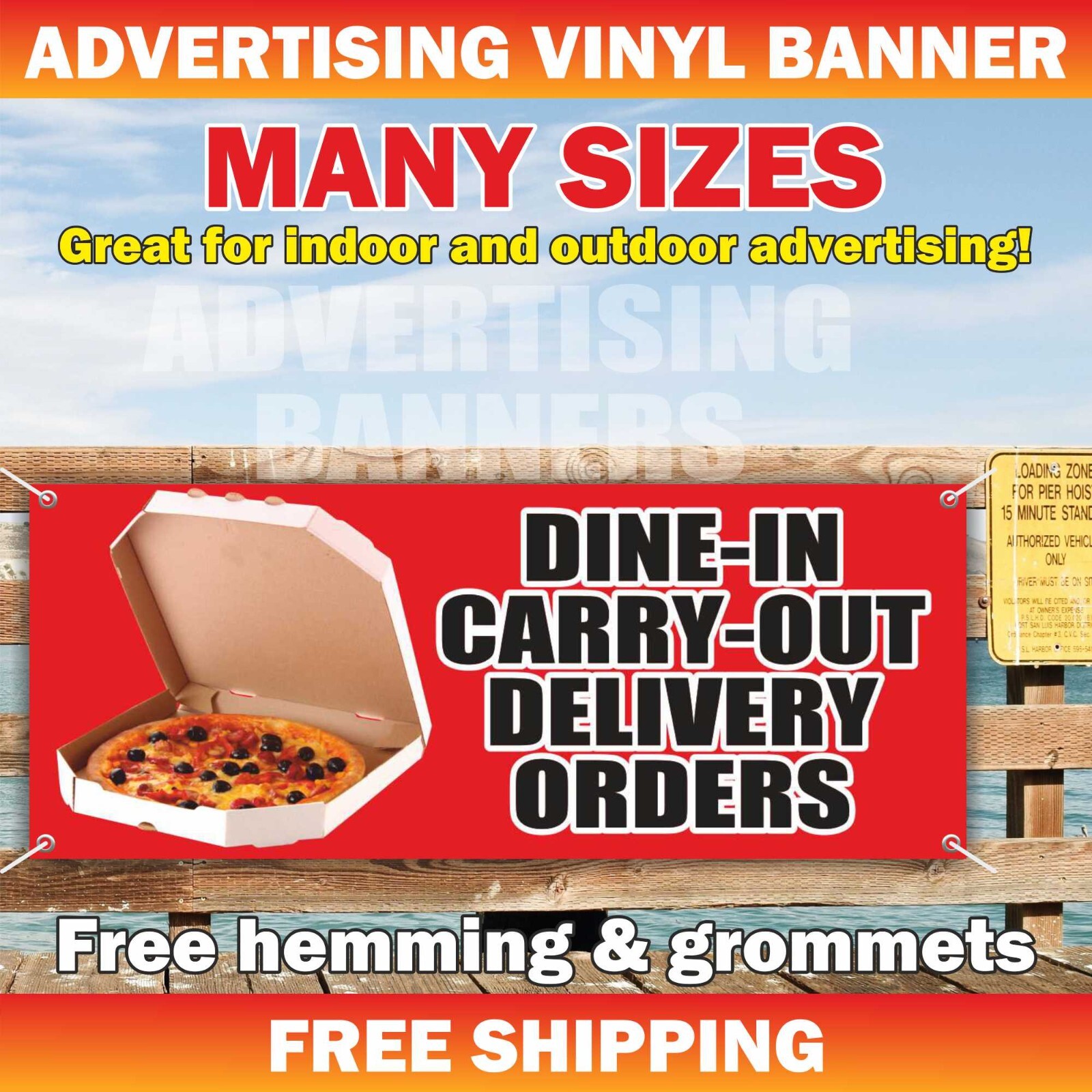 DINE-IN CARRY-OUT DELIVERY ORDERS Advertising Banner Vinyl Sign pizza burger bar