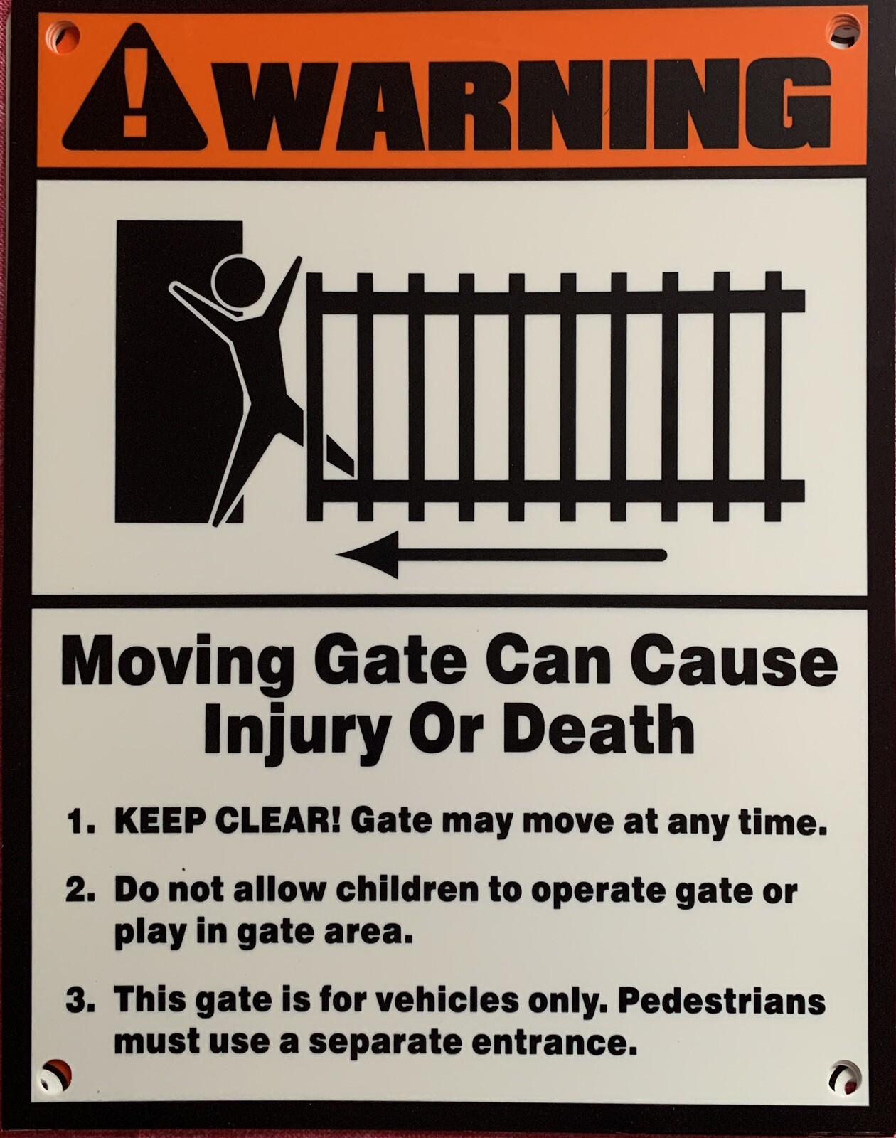 WARNING “MOVING GATE” SIGNS ☆DURABLE PLASTIC & METAL☆ *NEW* SET OF 6