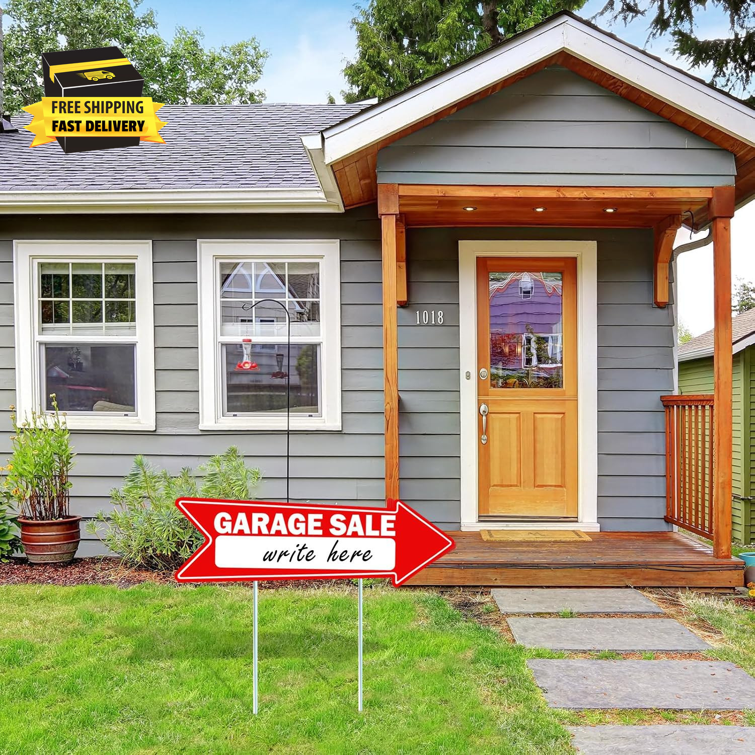 3 Pcs Garage Sale Arrow Signs with Stakes 16 X 5 Inch Yard Signs | Double Sided,