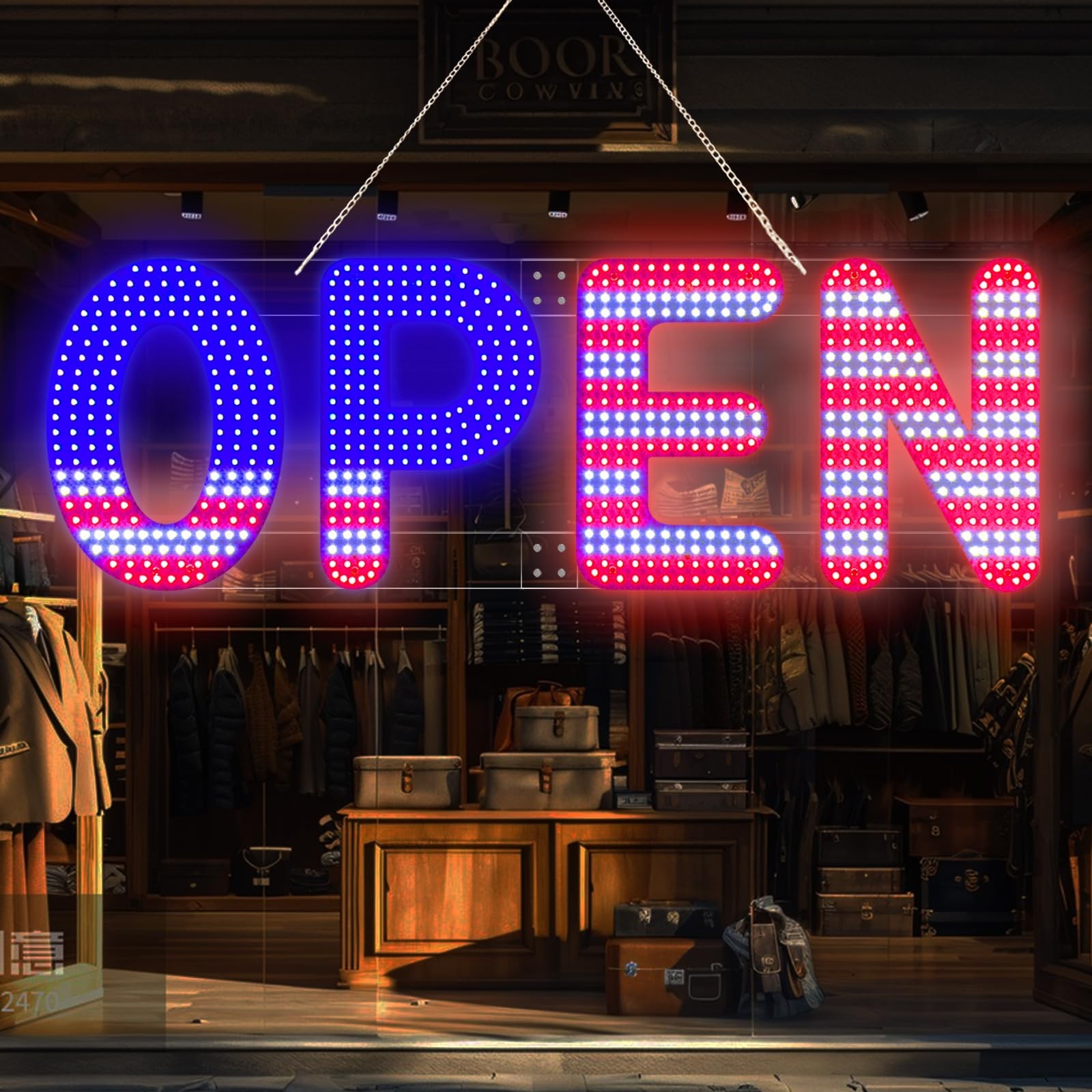 LED Open Sign 30″x10″ Ultra Bright Dimmable 12V Adapter 4 Modes – Attract