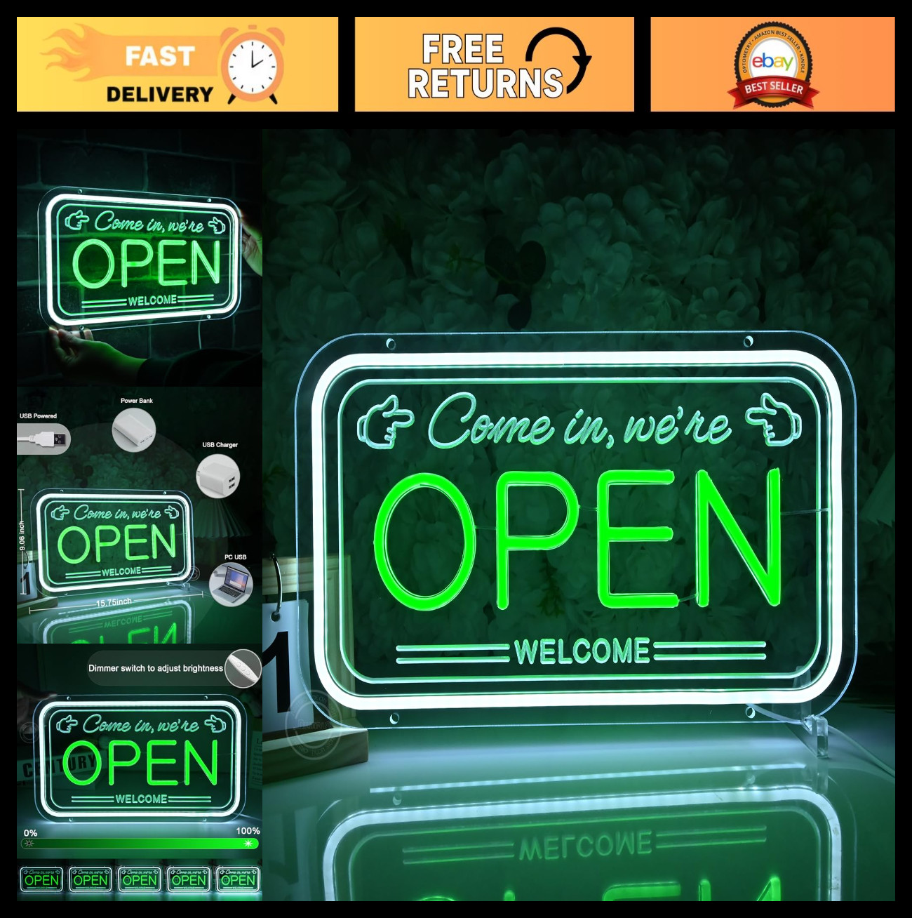LED Open Sign for Business – Neon Display for Bar, Cafe, Restaurant, Storefront