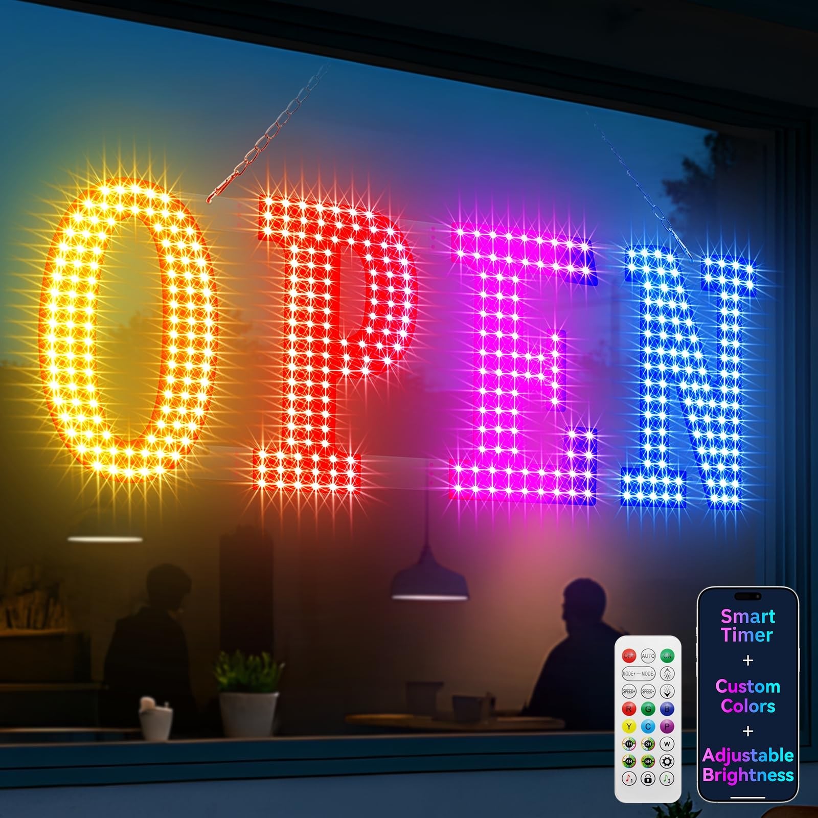 LED Open Sign for Business -48”x16” Large Open Sign with Remote Control, Smar…