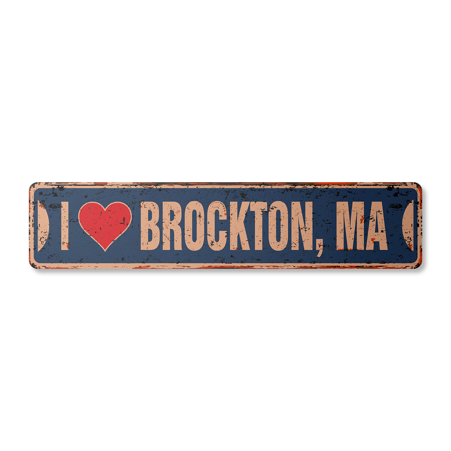 I LOVE BROCKTON MASSACHUSETTS Vintage Street Sign ma city state us road rustic