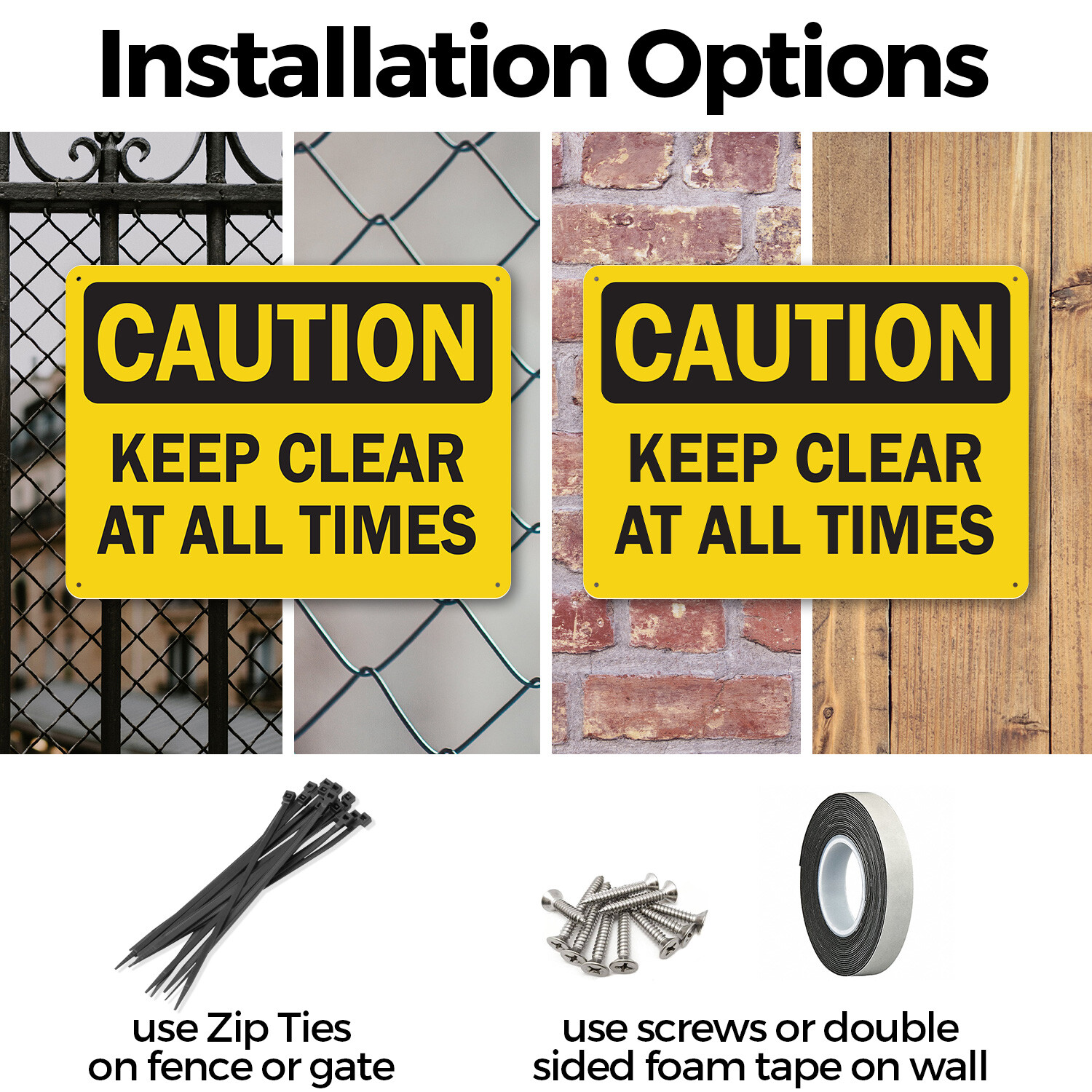 (2 Pack) Keep Clear At All Times OSHA Caution Sign Decal Metal Plastic
