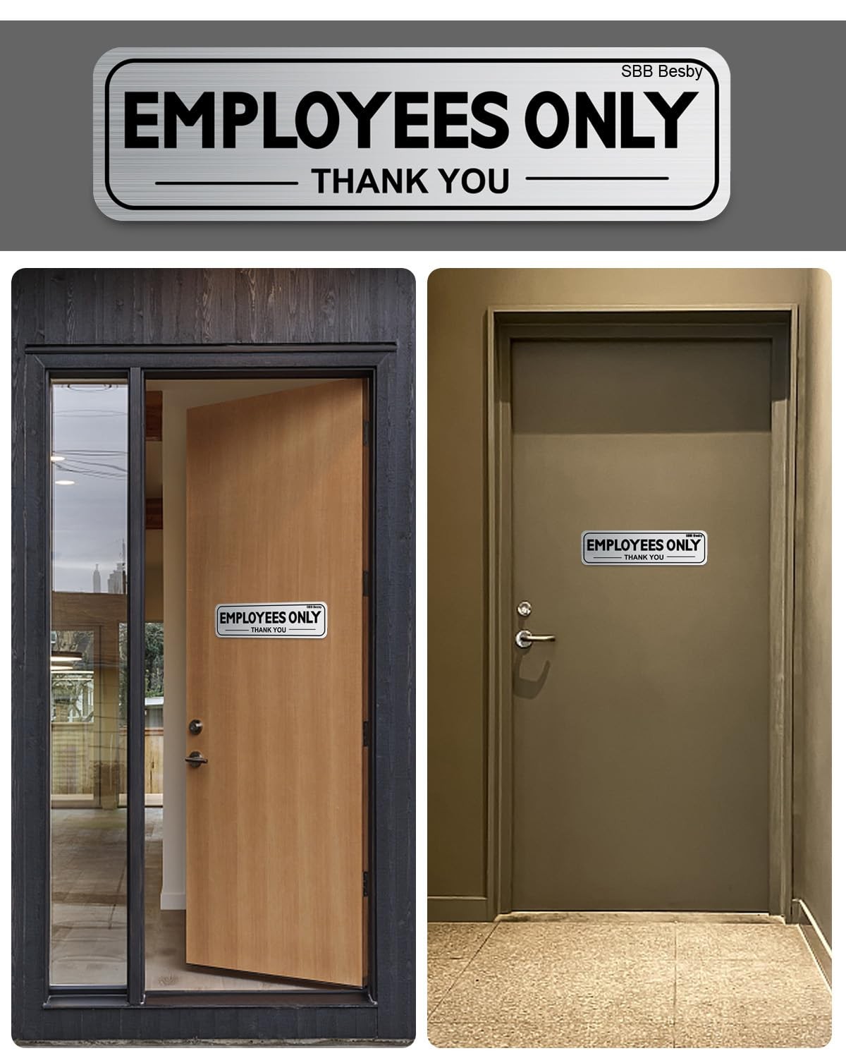 Brushed Silver Employees Only Sign 9X2 5 Inch Durable Peel And Stick Sticker