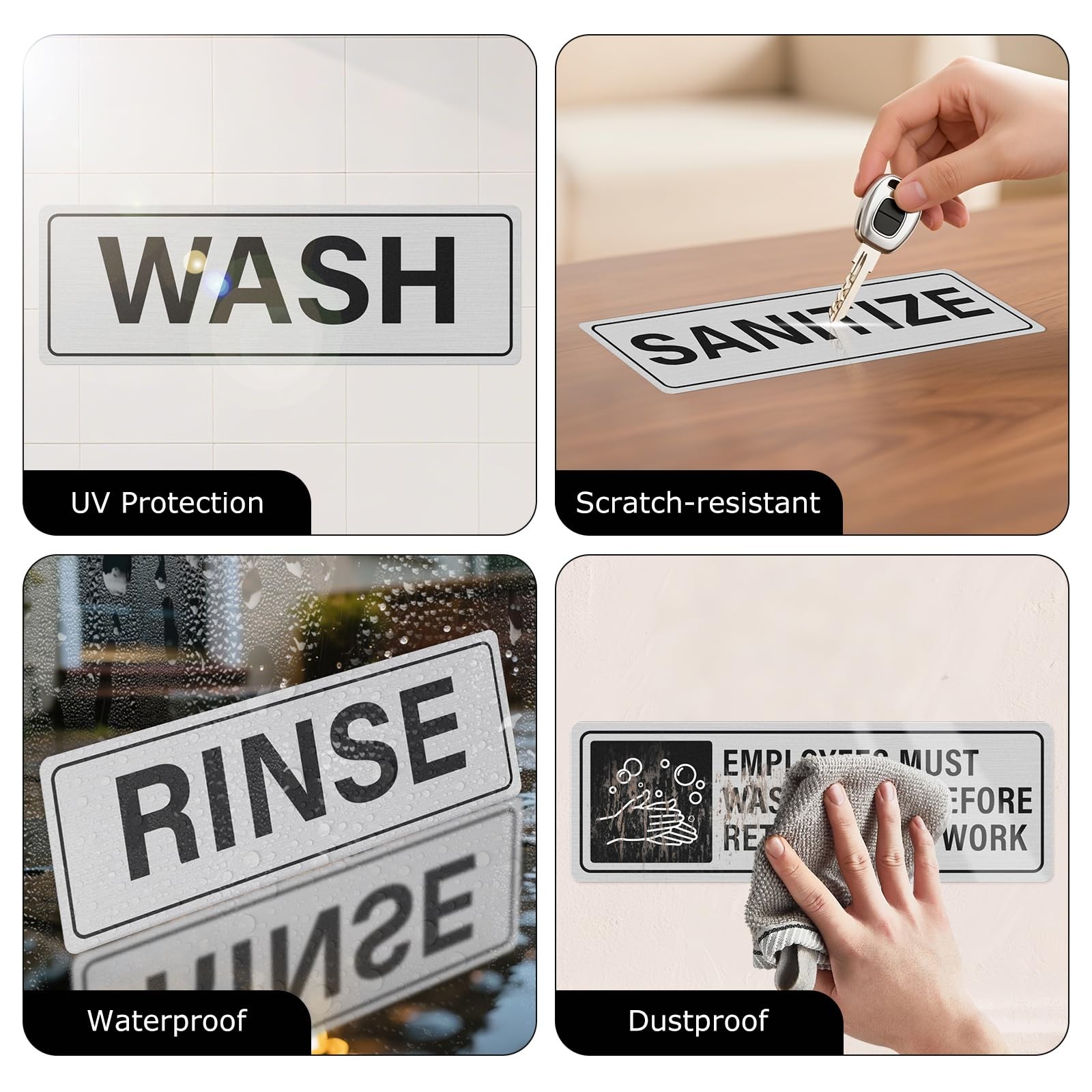 12 Pack Wash Rinse Sanitize Sink Sign Self-adhesive Waterproof Aluminum Metal…