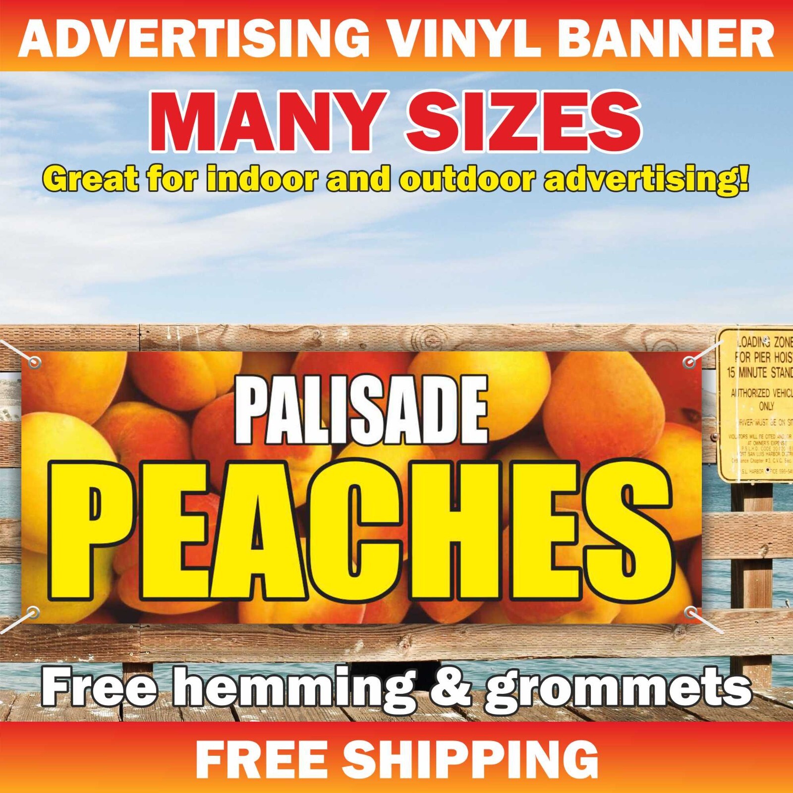 PALISADE PEACHES Advertising Banner Vinyl Sign Farm Organic Food Fruit Produce