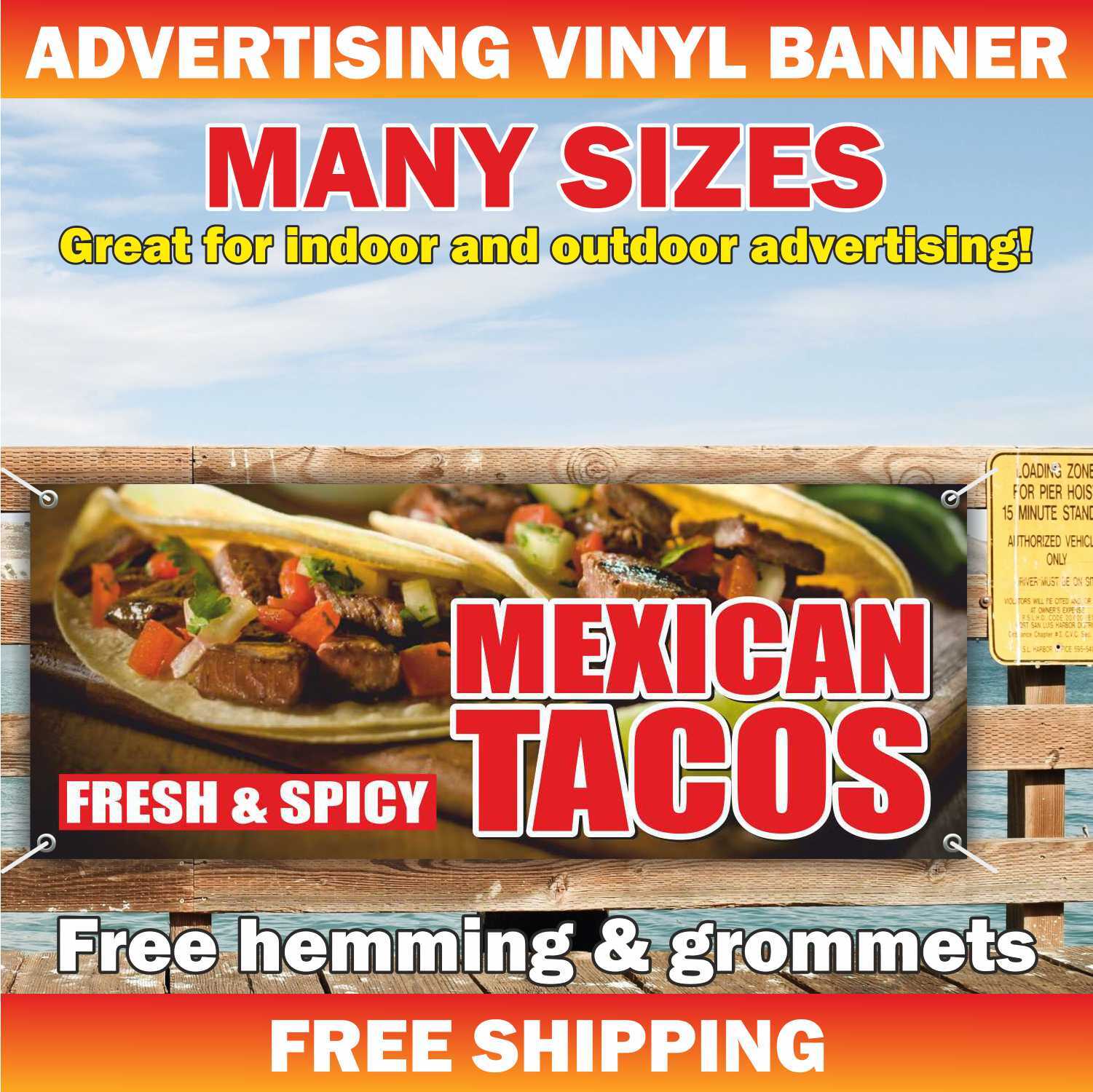 FRESH SPICY MEXICAN TACOS Advertising Banner Vinyl Mesh Sign Mexican Food Nachos