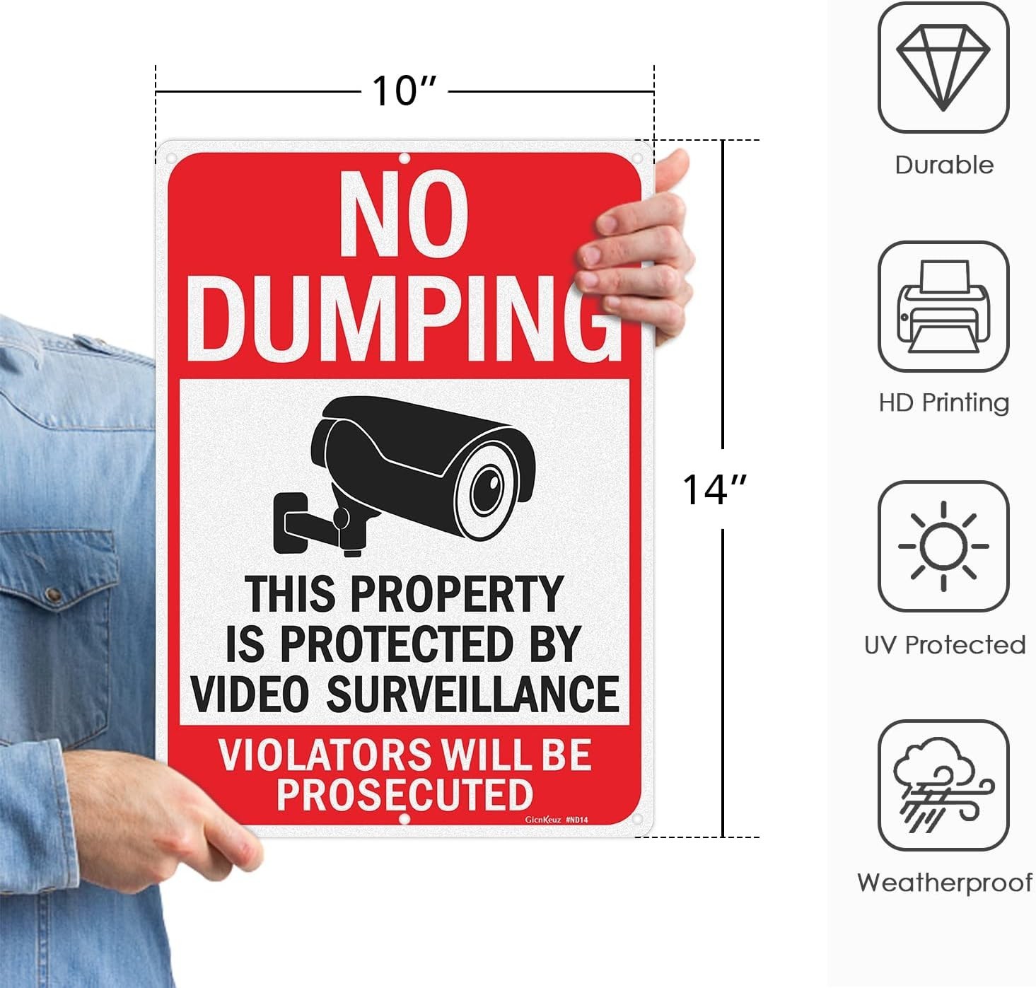 No Dumping Signs 14×10 Inches Aluminum 2 Pack Property Video Surveillance Ref…