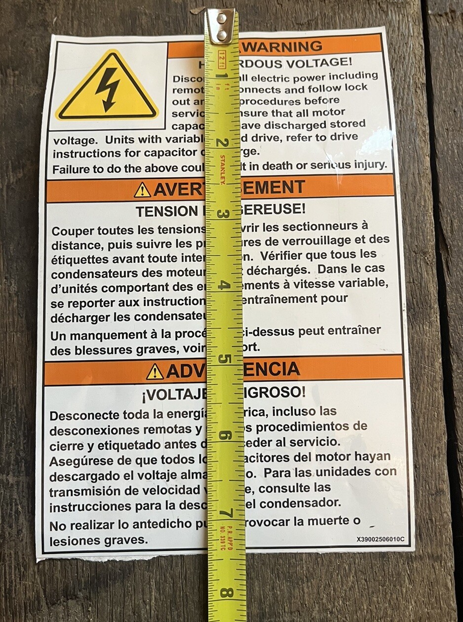 Roll Of 250 Danger Hazardous Voltage Peel & Stick Label X39002506010C HVAC