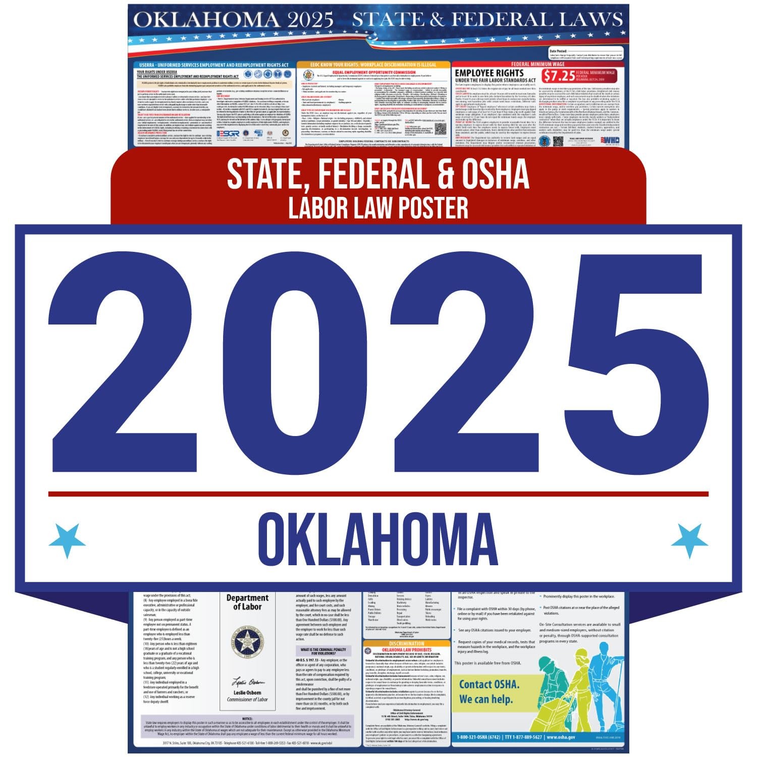 2025 Oklahoma State and Federal Labor Law Poster – OSHA Workplace Compliant -…