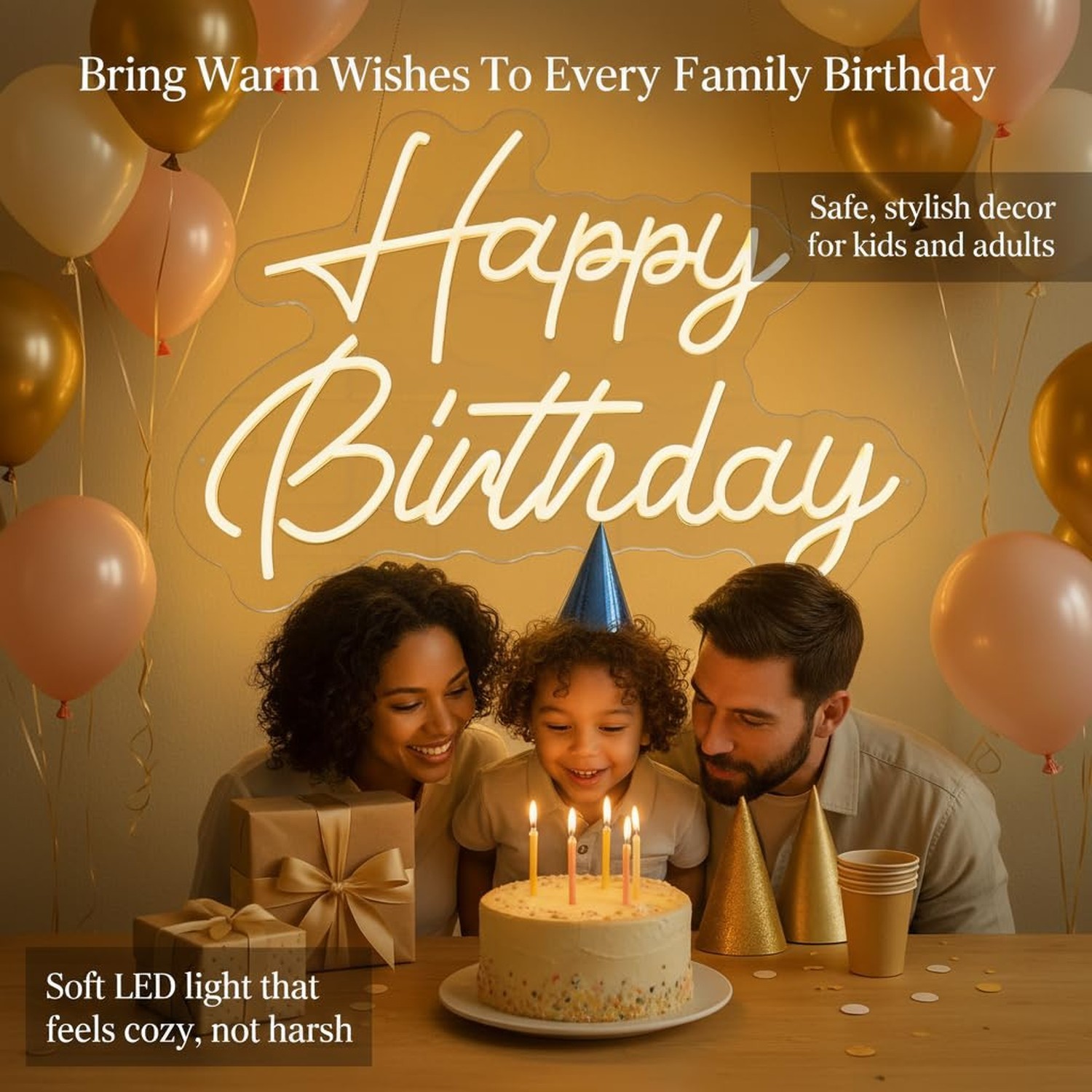 Happy Birthday Neon Sign, 22×16.9 Inch Large Warm White Dimmable LED Light
